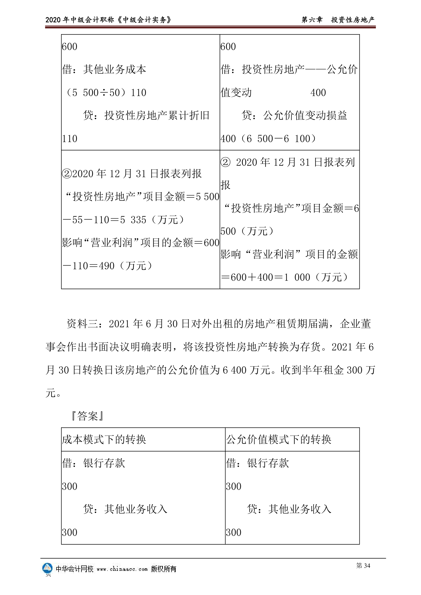 2020年中级会计实物第六章投资性房地产讲义第34页