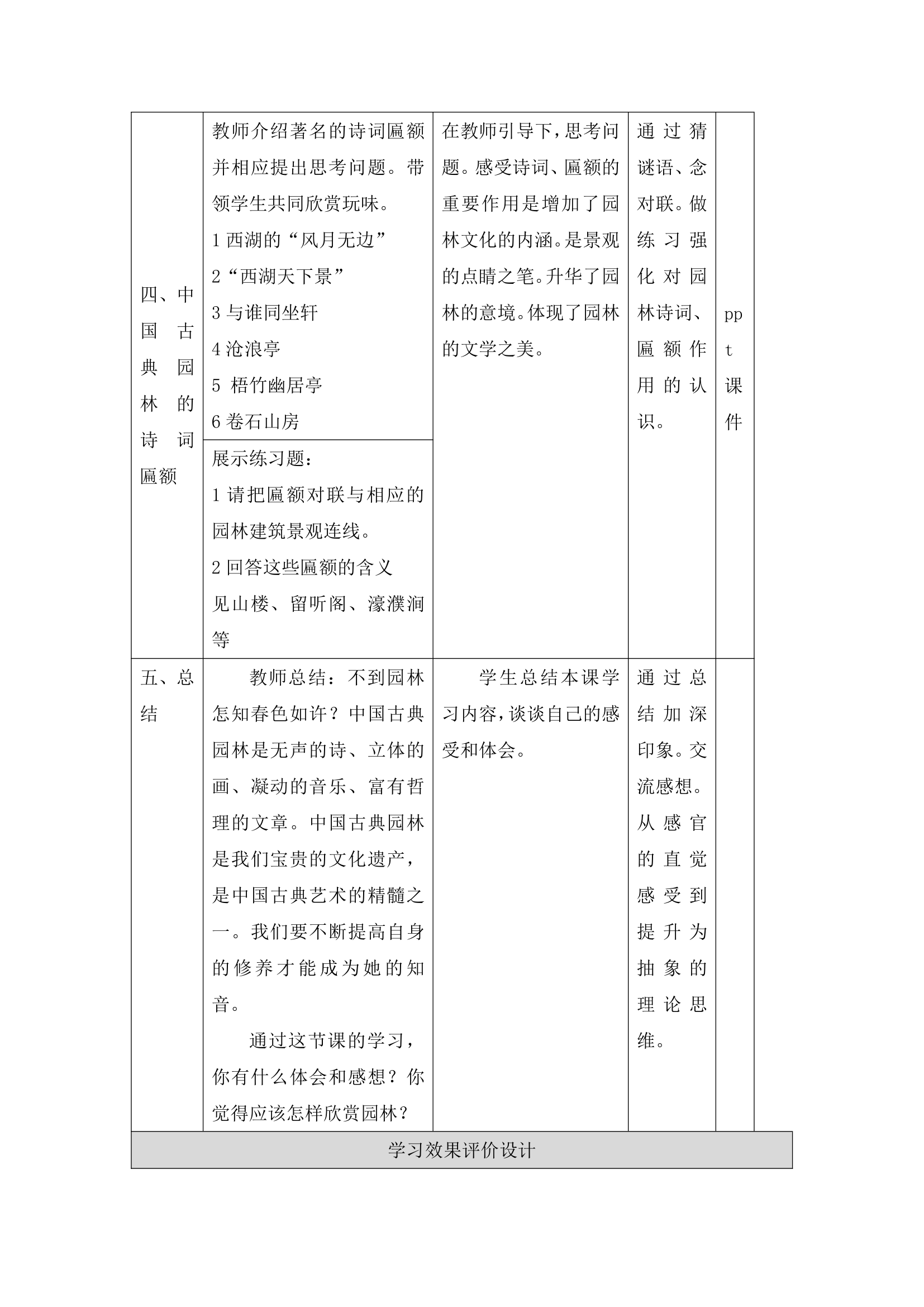 人教版初中美术八年级下册第五单元 移步换景 别有洞天——中国古典园林欣赏   教案（表格式）.doc第8页