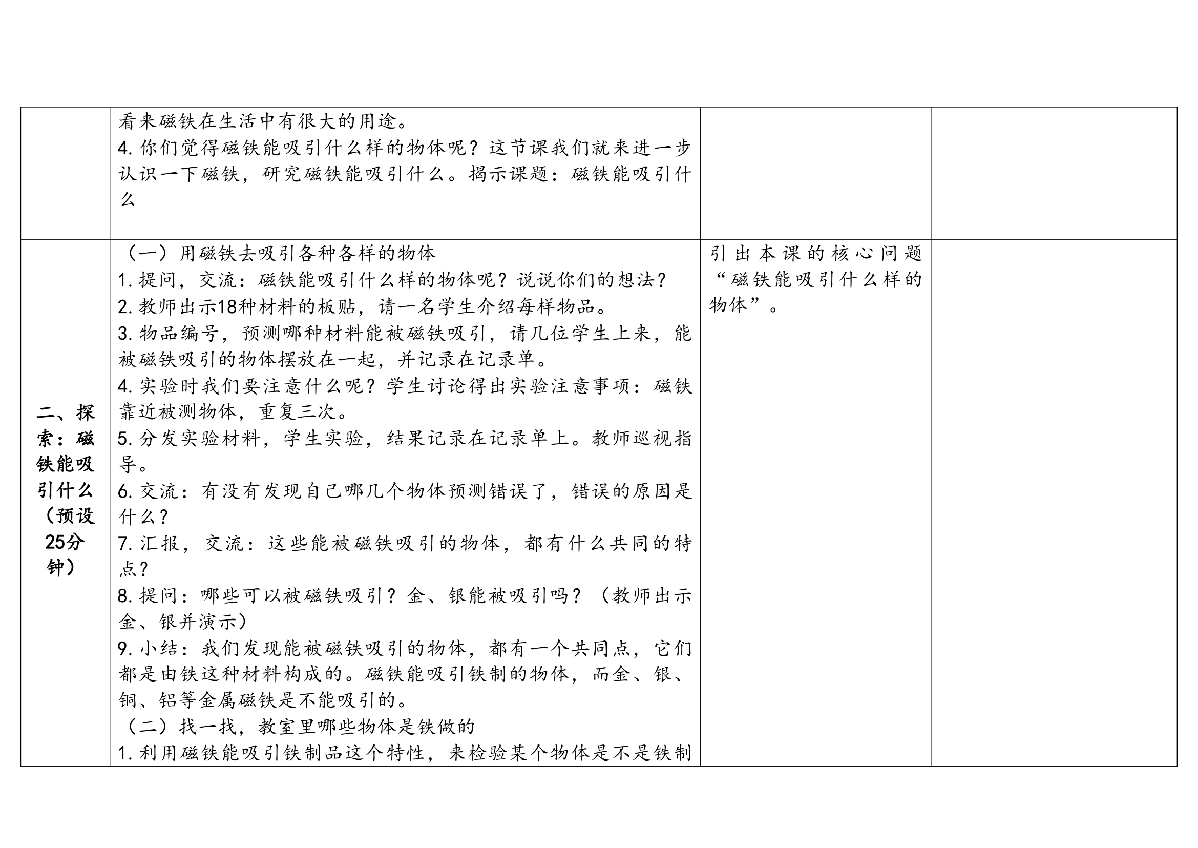 教科版（2017秋）科学 二年级下册 1.1磁铁能吸引什么（表格式）教案（含课堂练习和反思）.doc第3页