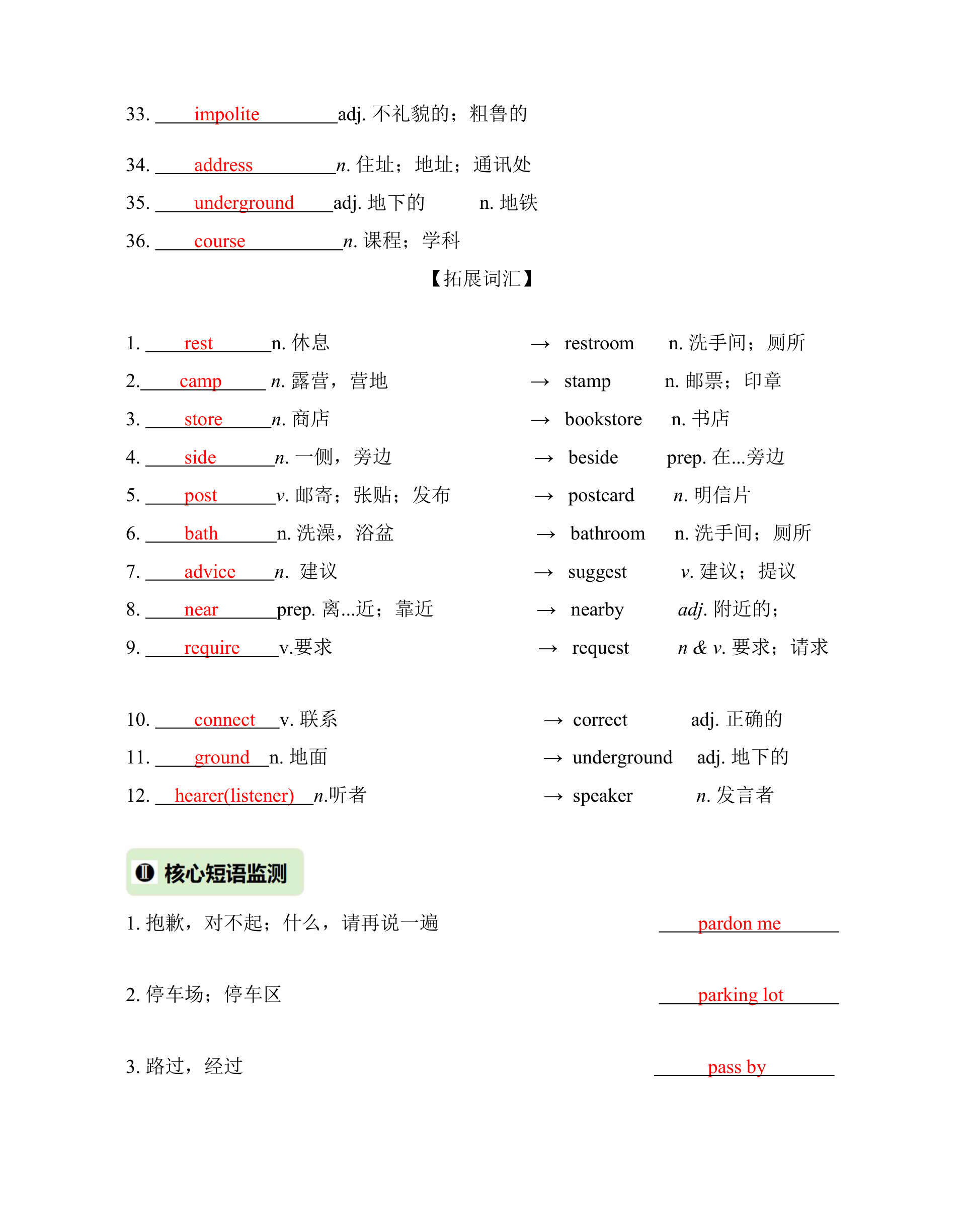 2022春-Unit 3 Could you please tell me where the restrooms are 核心词汇精练(解析版).docx第3页