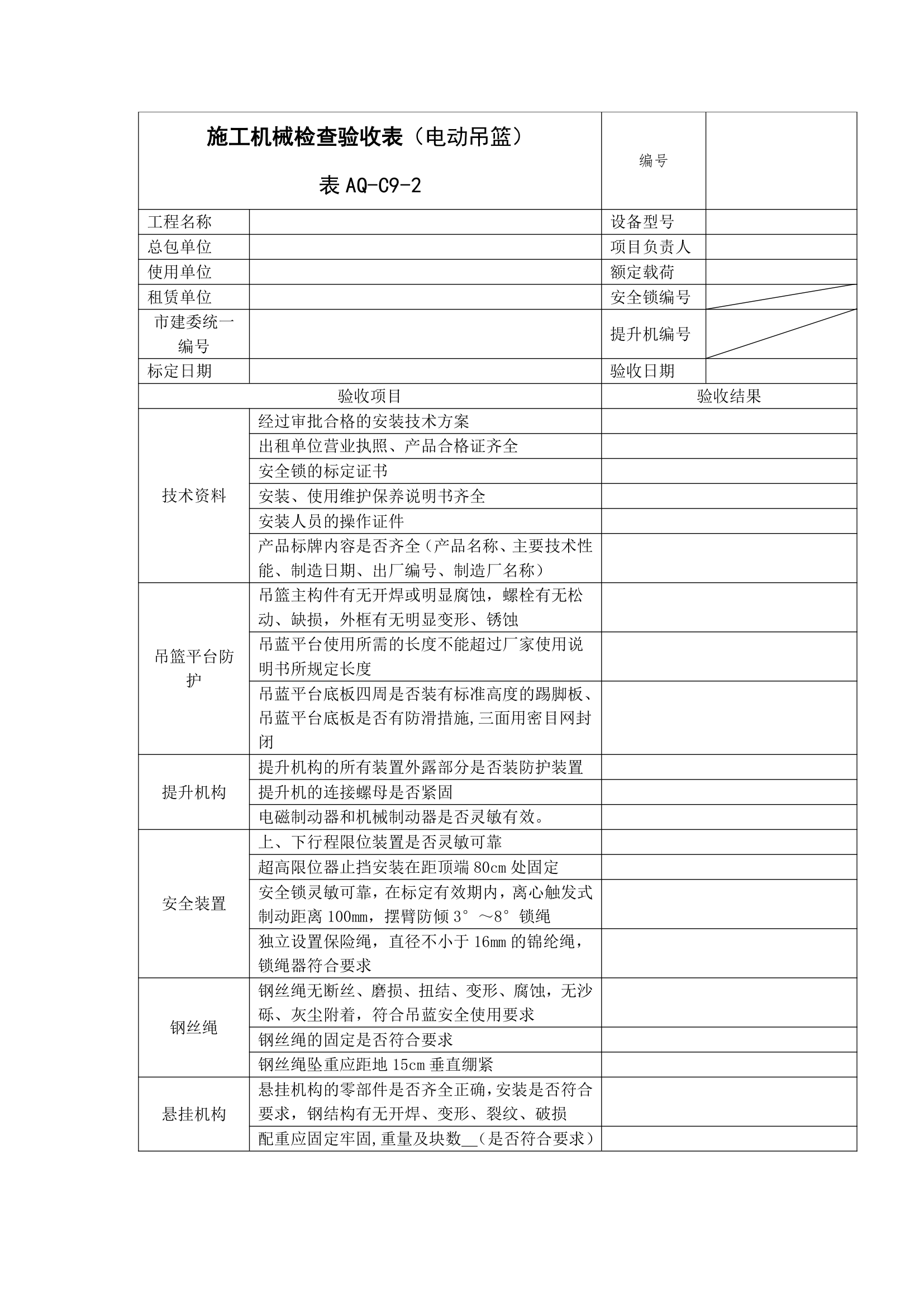 施工电动吊篮机械检查验收表.doc第1页