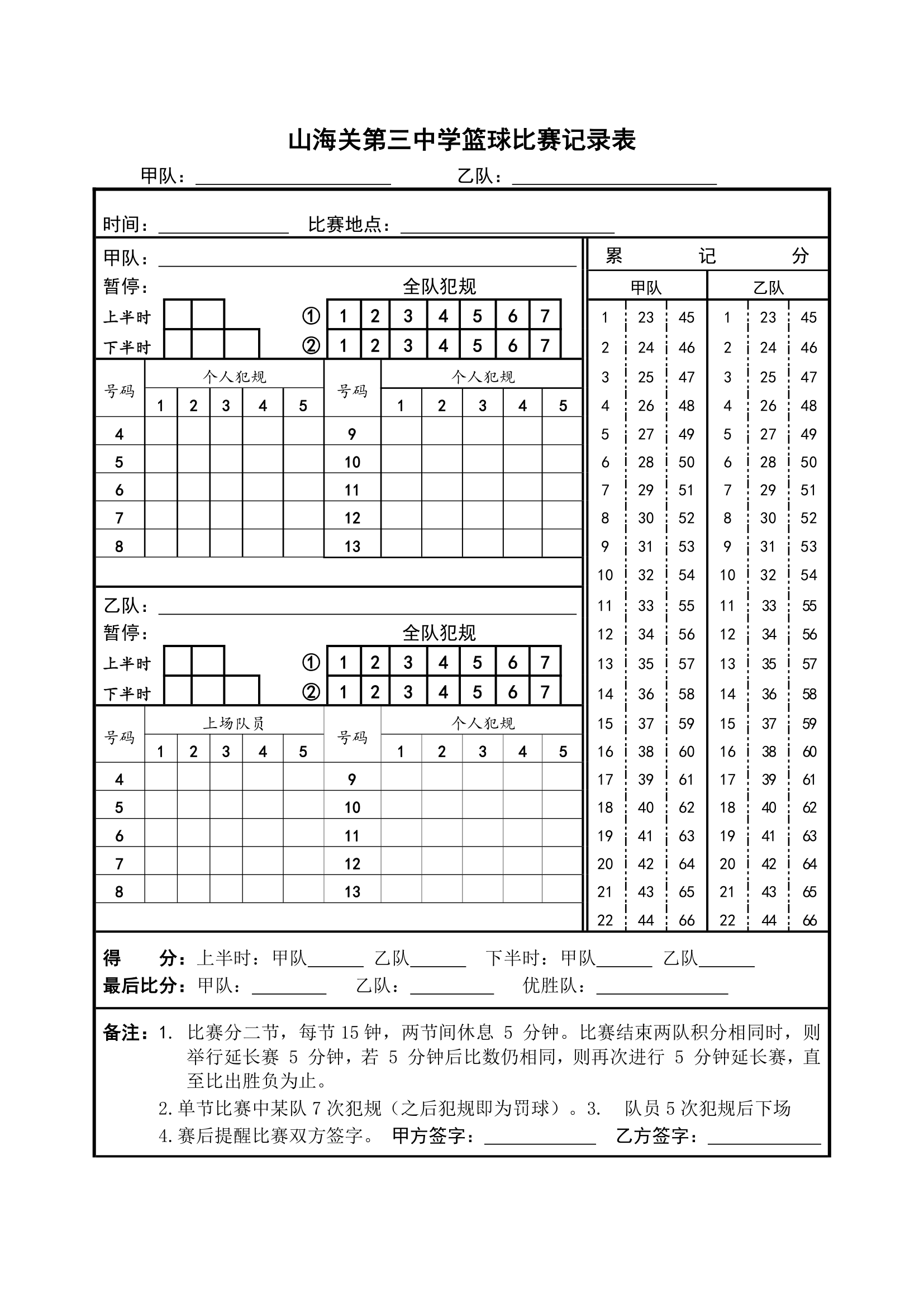 篮球比赛记录表.doc