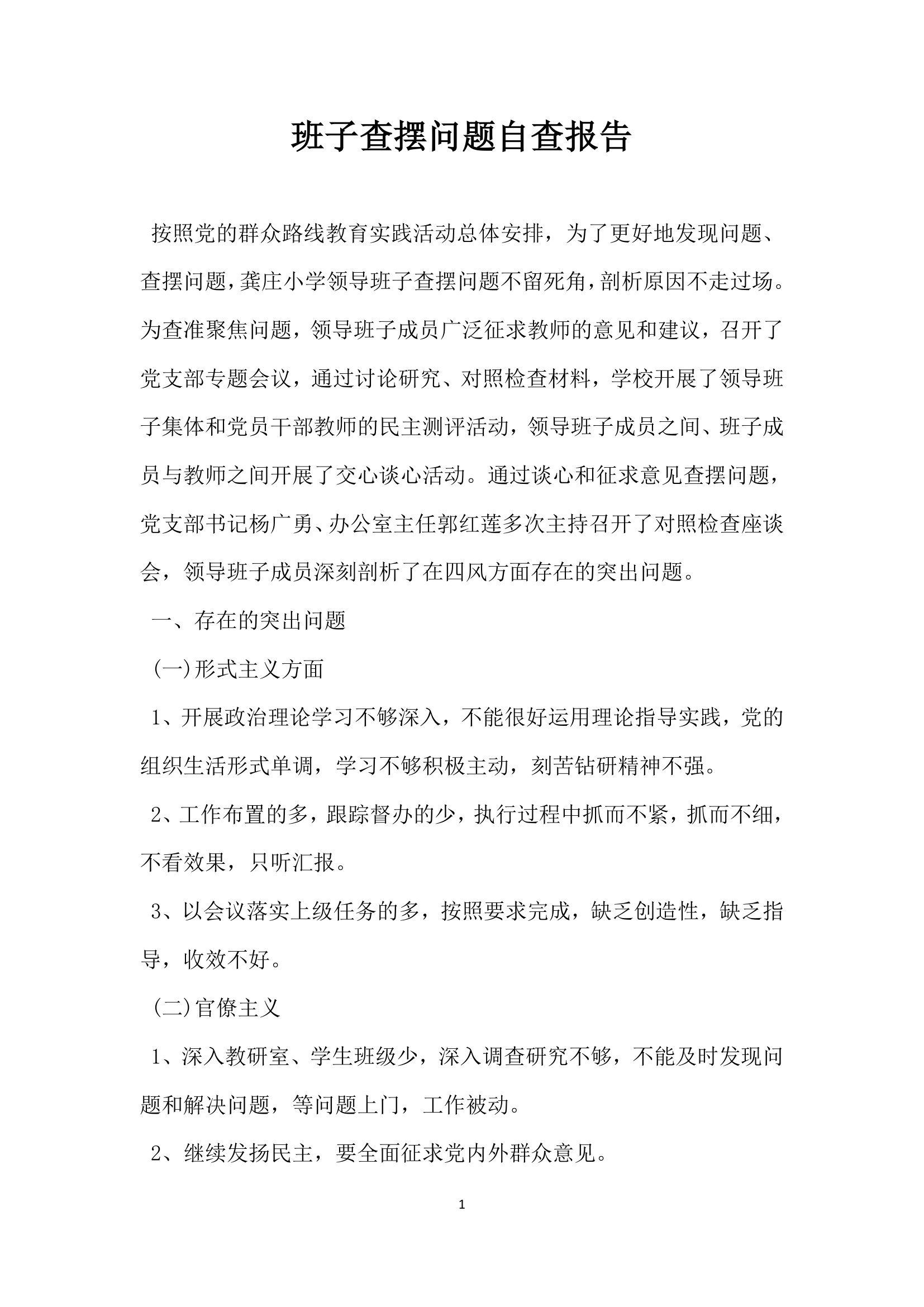 班子查摆问题自查报告.docx