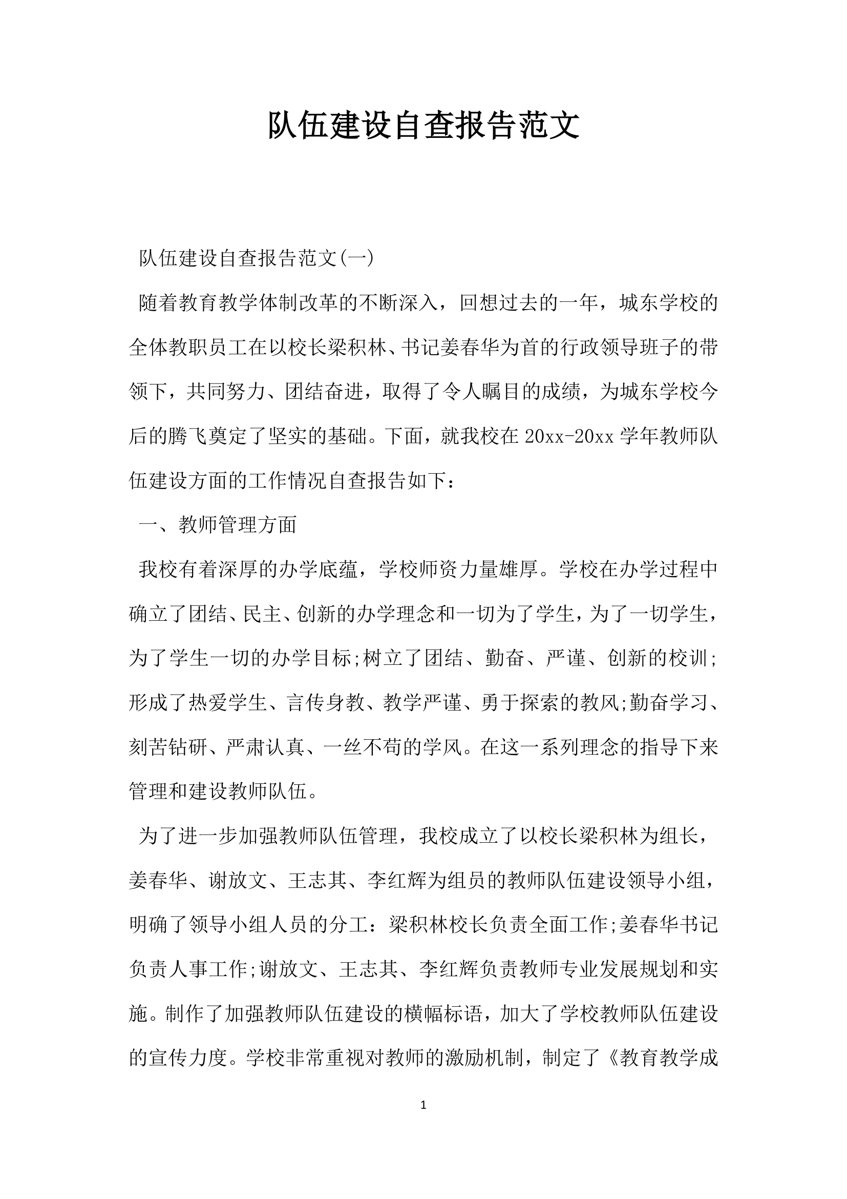 队伍建设自查报告范文.docx