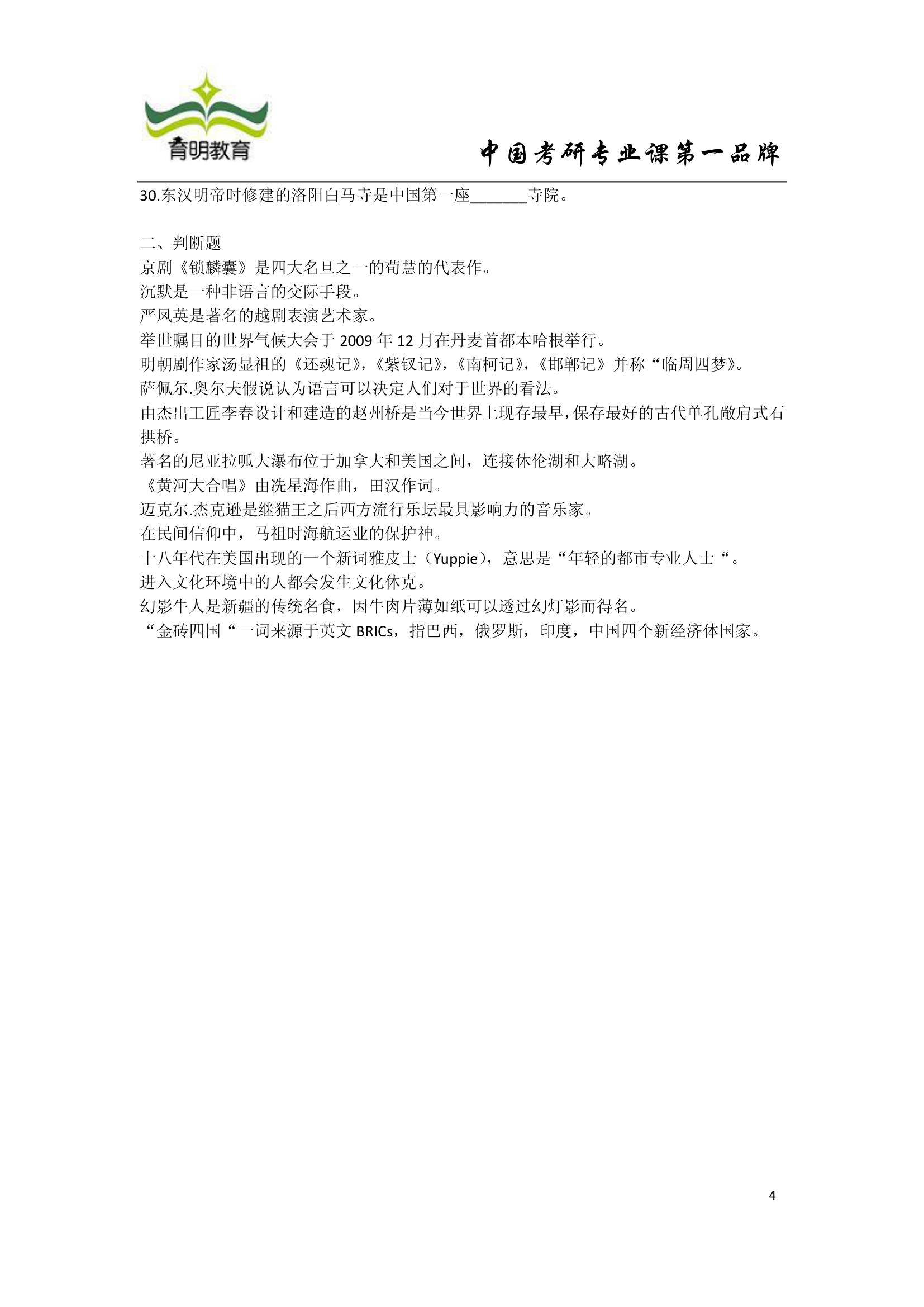 2010年大连外国语学院汉语国际教育考研真题及答案第4页