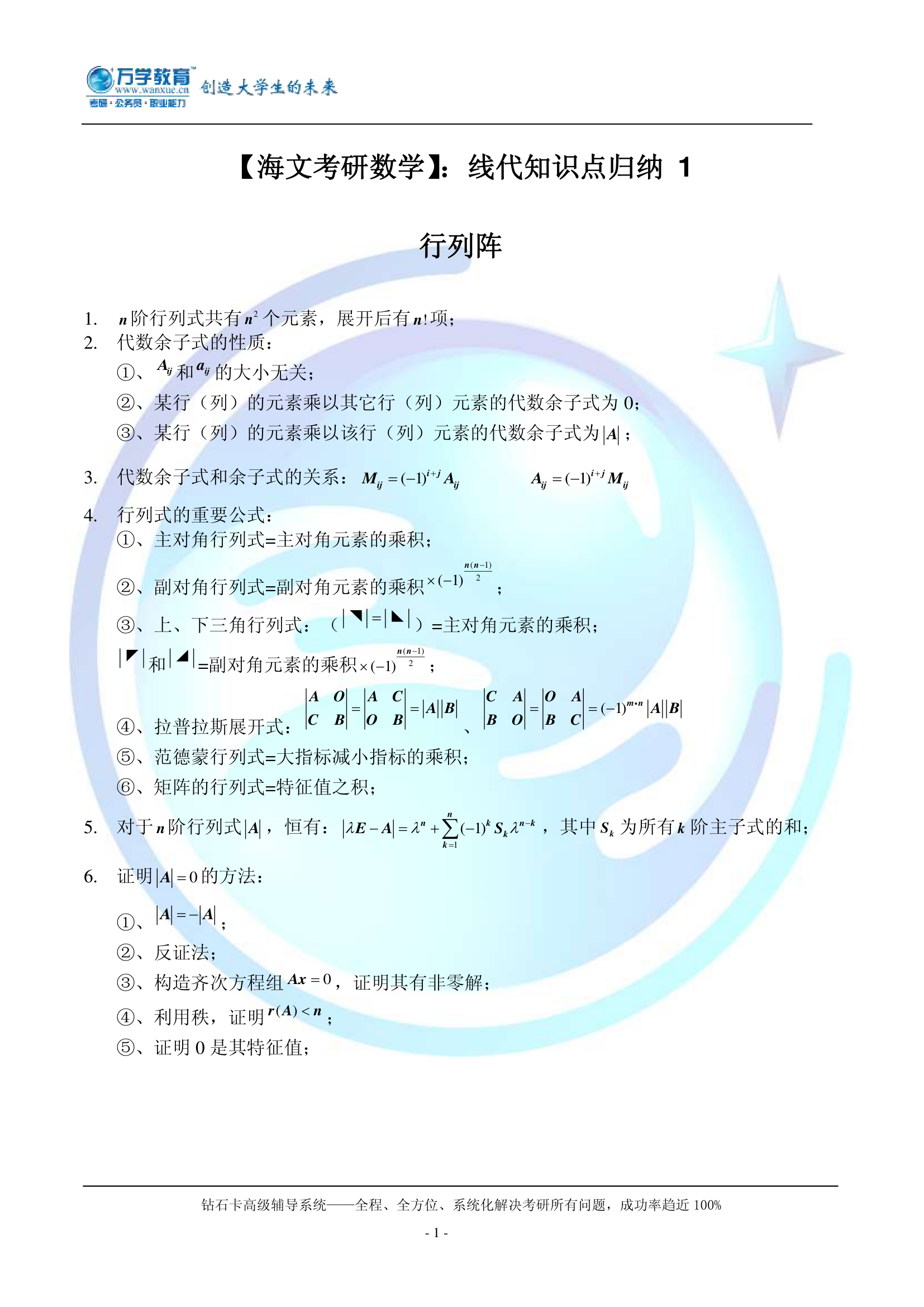 【海文考研数学】：线代知识点归纳 1行列阵第1页