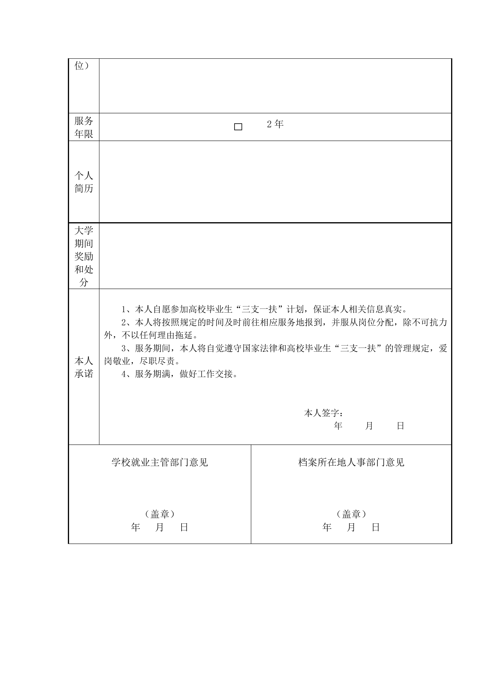 2012年江西省“三支一扶”大学生登记表第2页