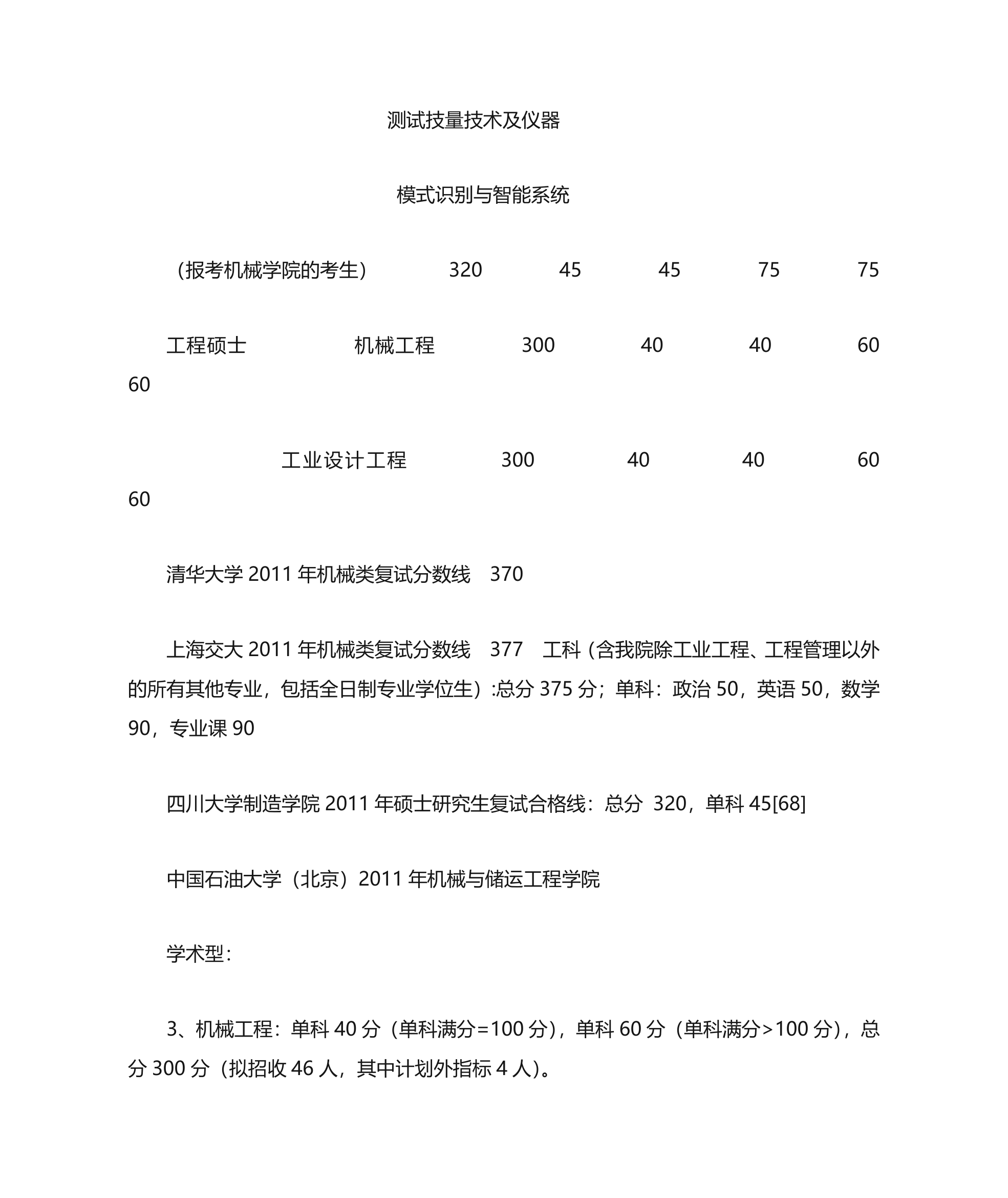 机械专业各个高校考研录取分数线第24页