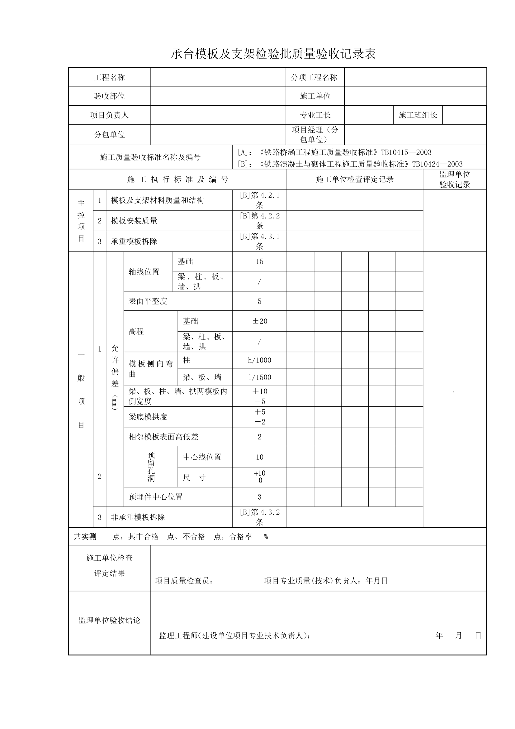 承台模板及支架检验批质量验收记录表.docx第1页