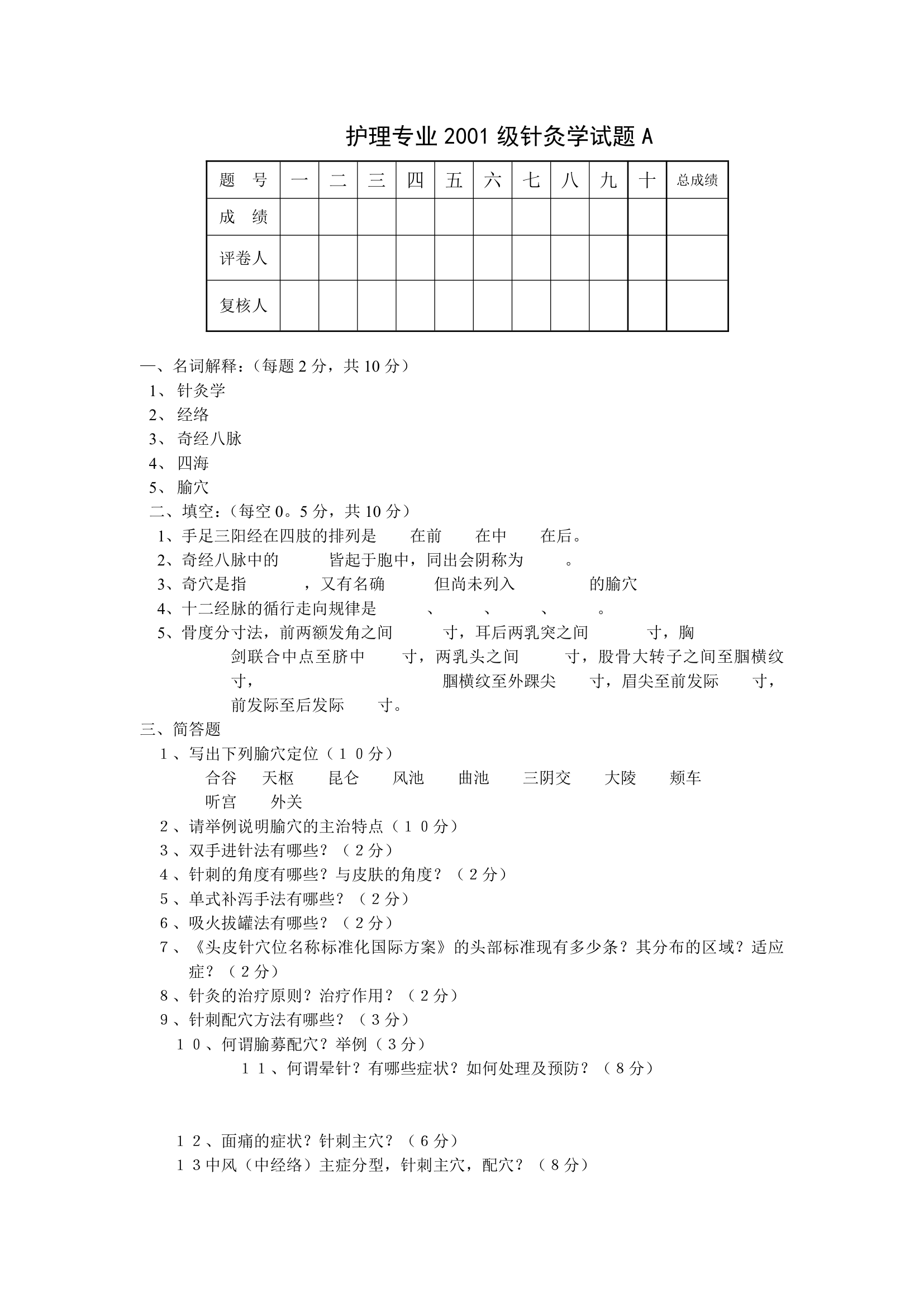 黑龙江中医药大学：针灸学试题A第1页