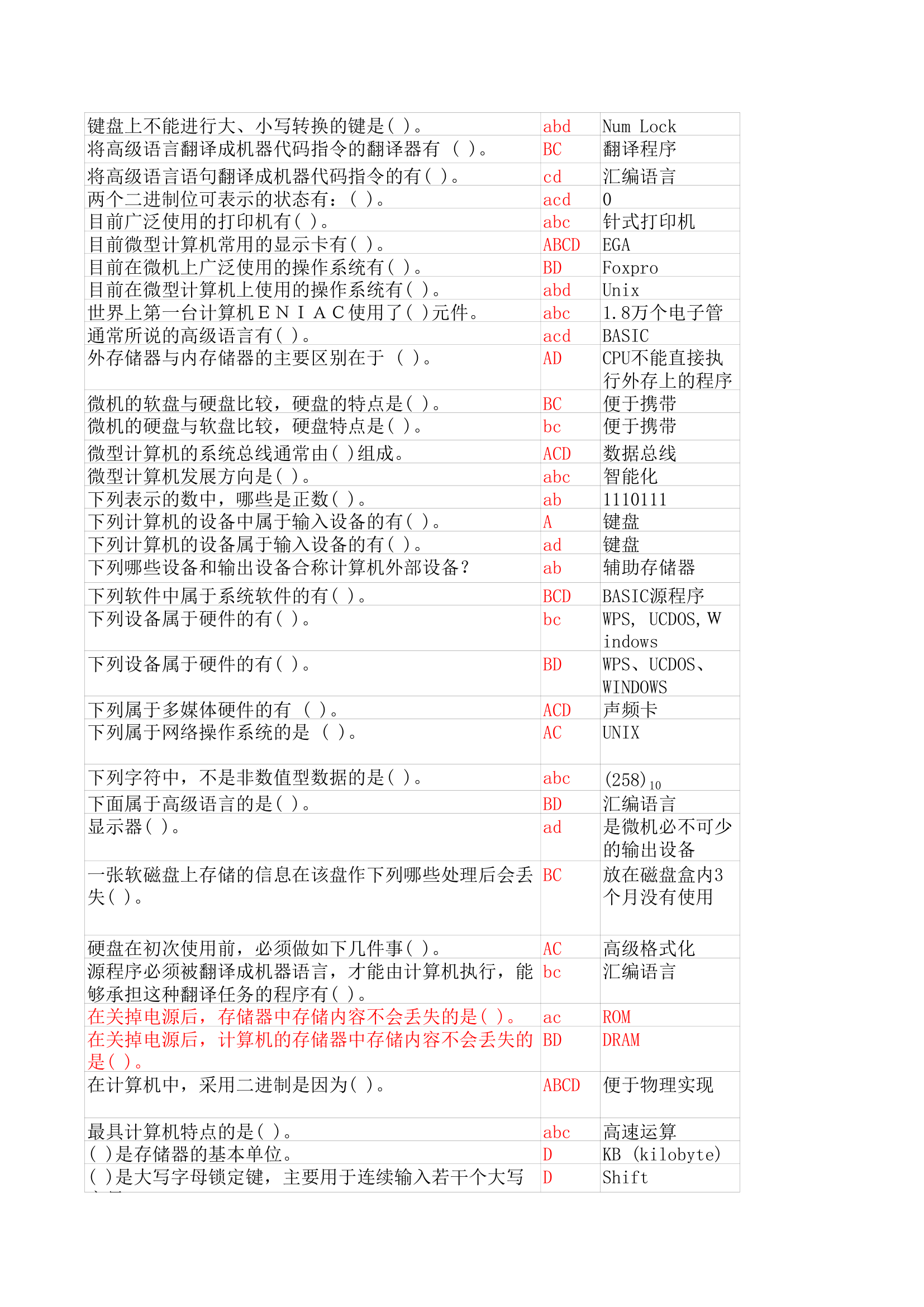 华中师范大学计算机基础机考客观题第2页