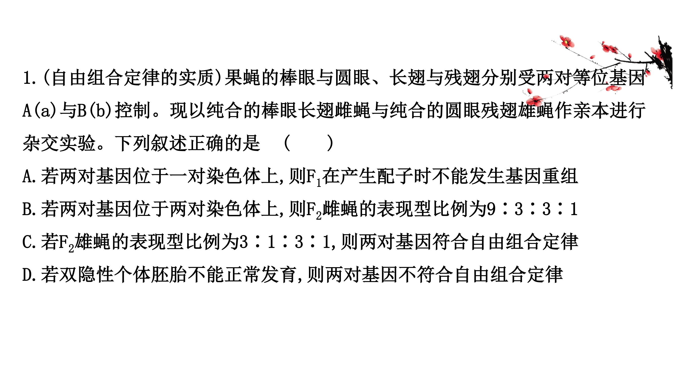 2021届新高考生物山东专用二轮考前复习课件：第一篇 专题5 考向2 基因自由组合定律第11页