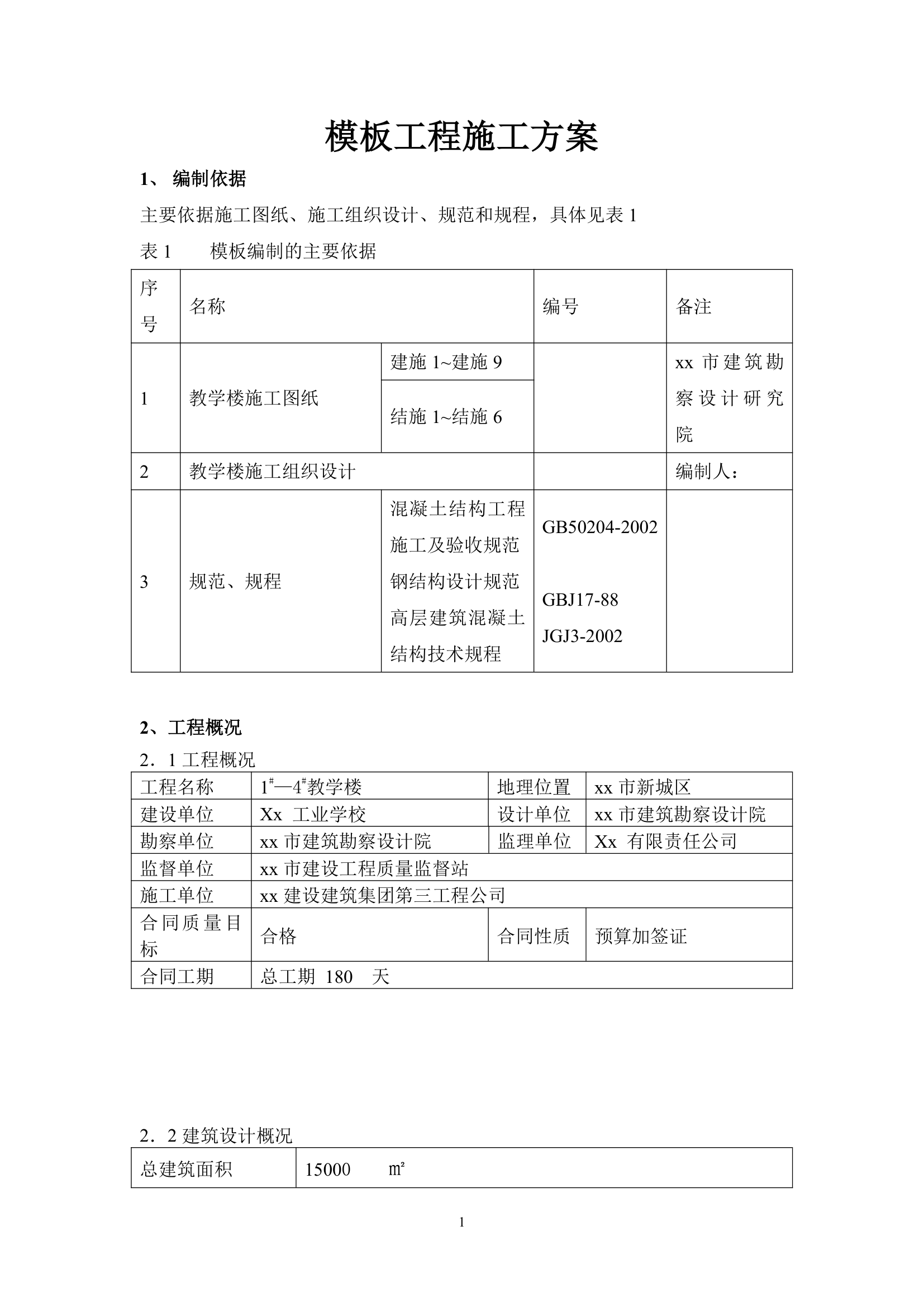 某工业学院教学楼模板工程施工方案.doc