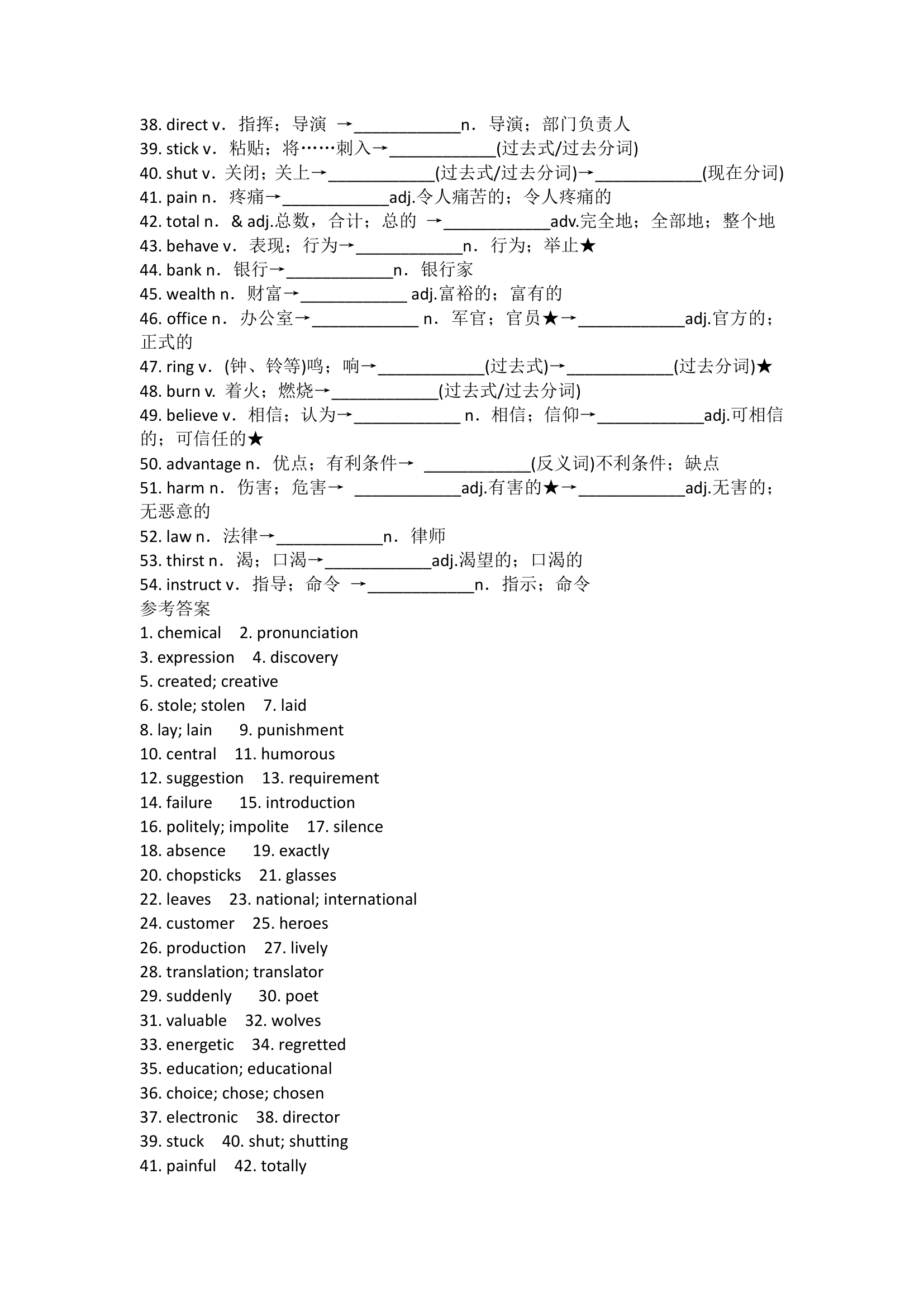 初中英语九年级期末复习重点单词词性转换专练（含答案）.doc第2页