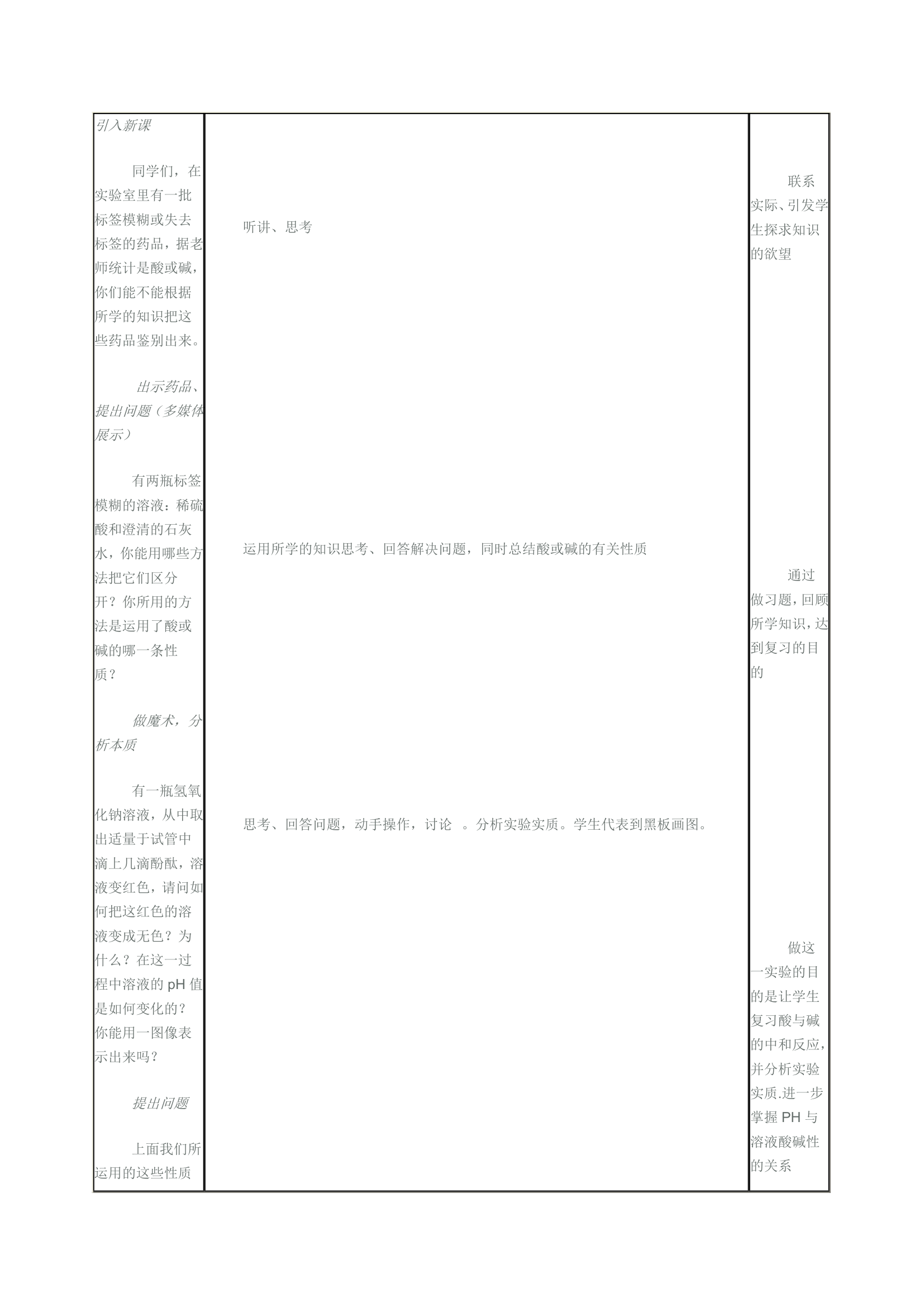 人教版（五四学制）化学九年级全册  第三单元  酸和碱复习  教案（表格式）.doc第2页