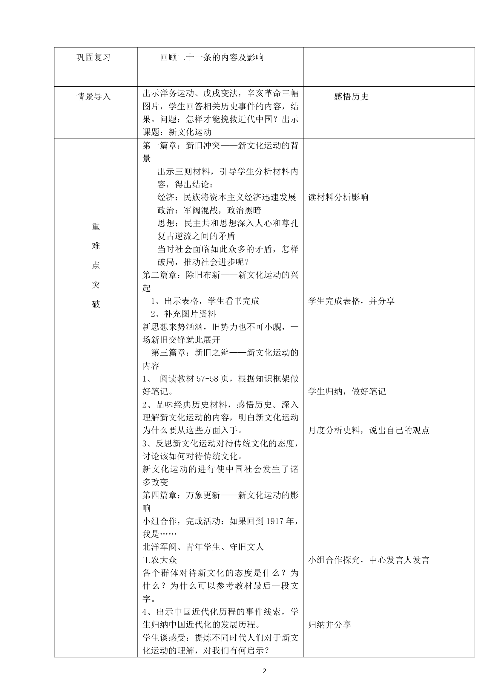 第12课 新文化运动 教案公开课（表格式）.doc第2页