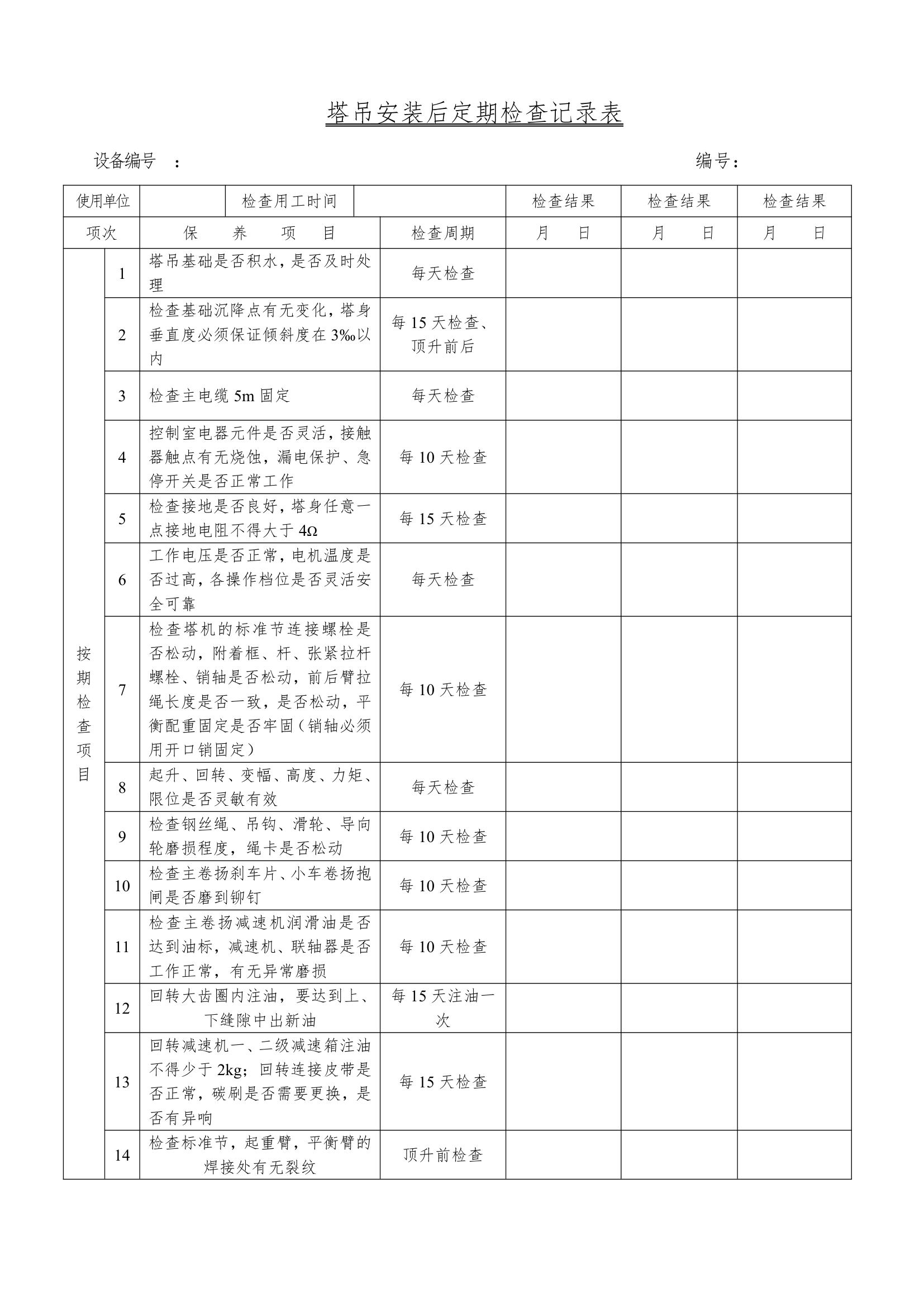 塔吊定期检查记录表.doc