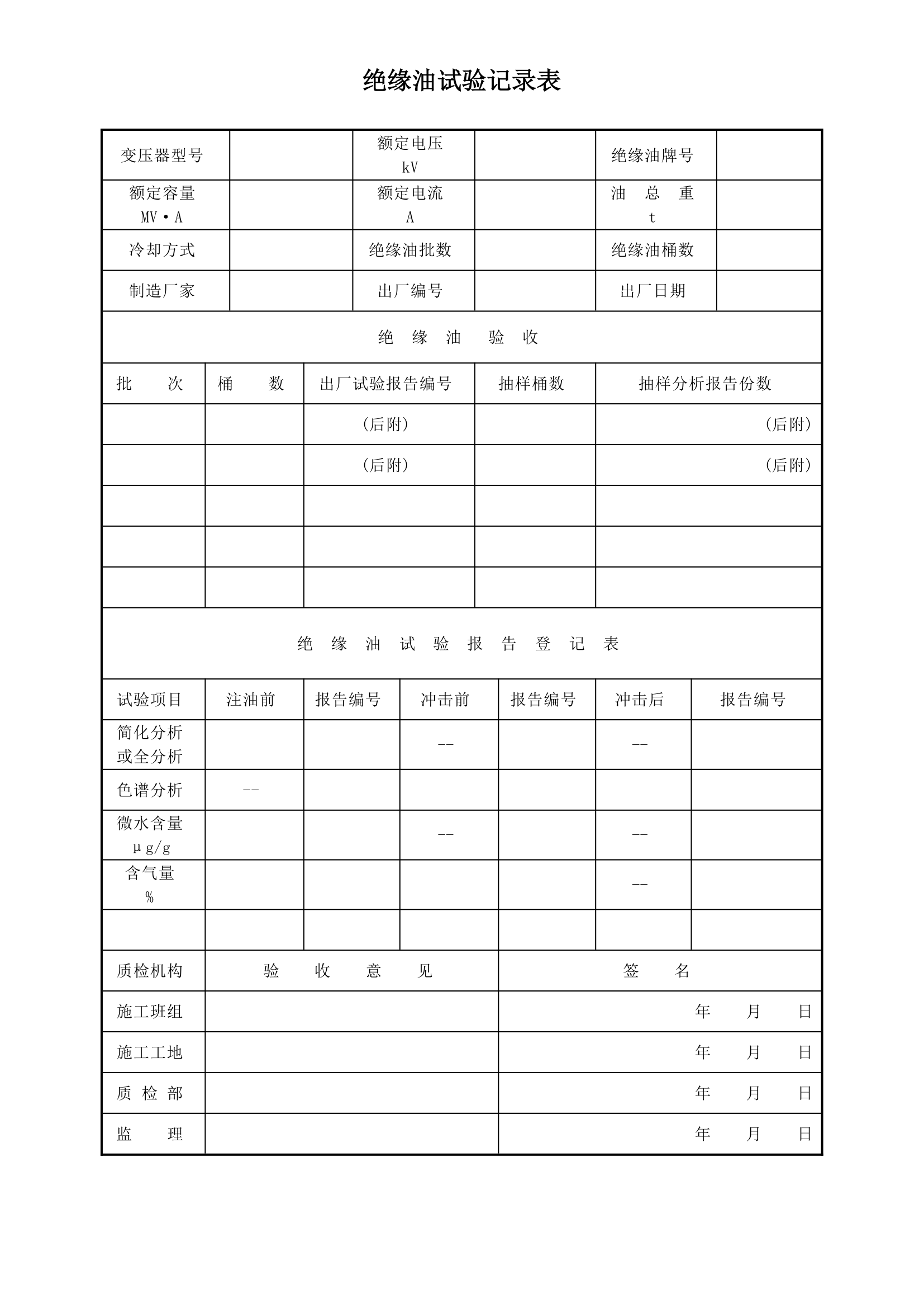 绝缘油试验记录表-电气工程.docx