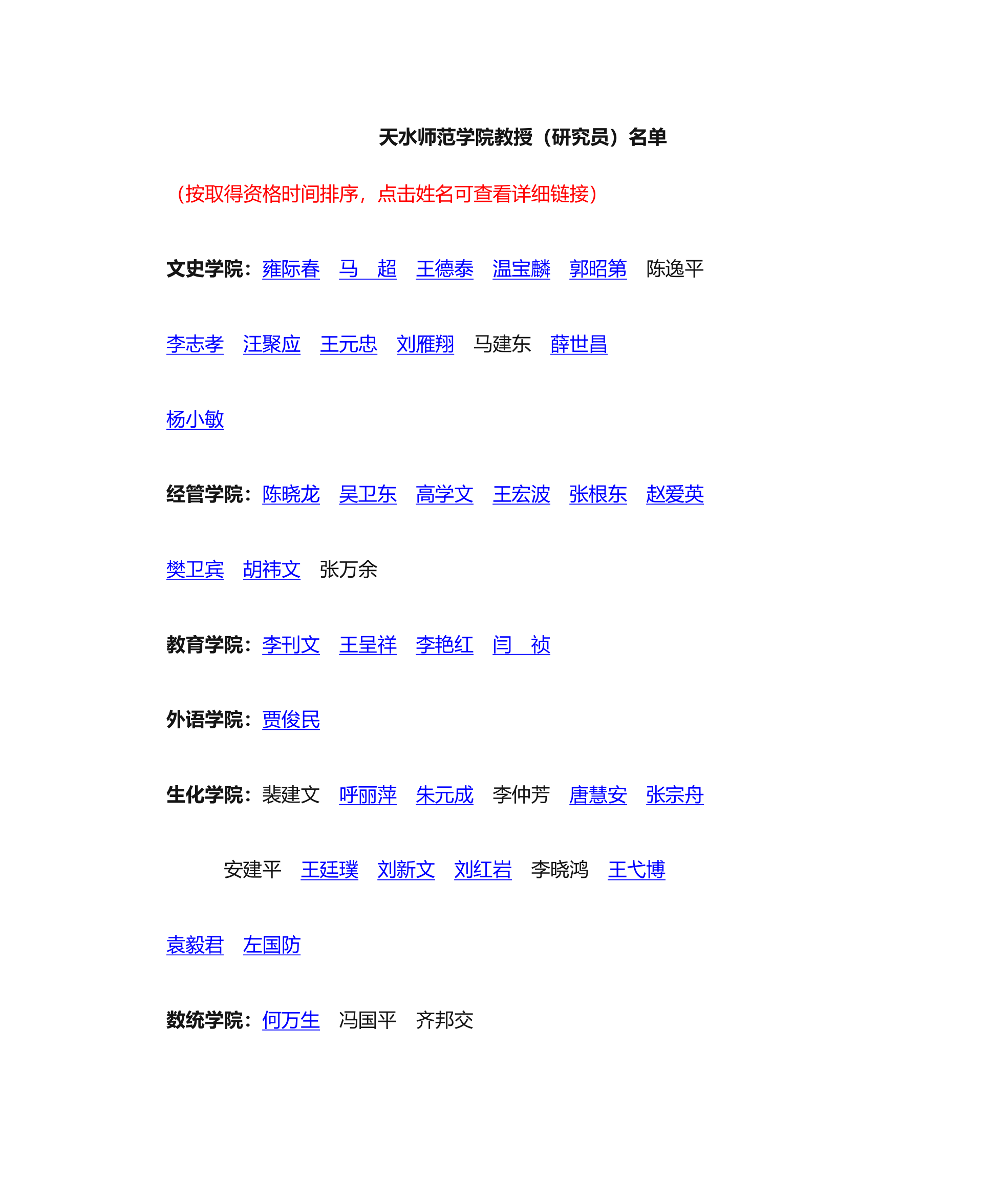 天水师范学院教授(研究员)名单第1页