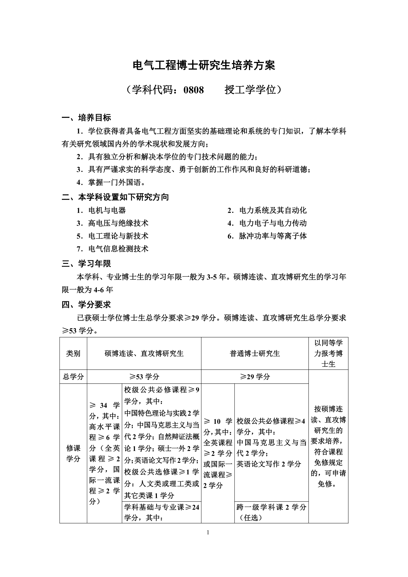 华中科技大学电气工程研究生培养方案第1页