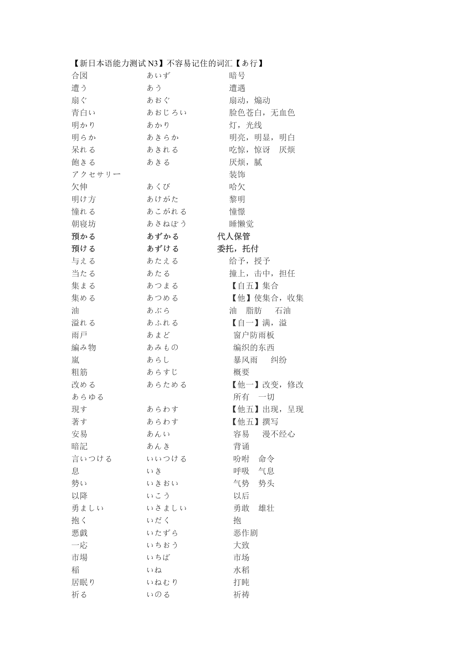 新日本语能力测试N3第1页