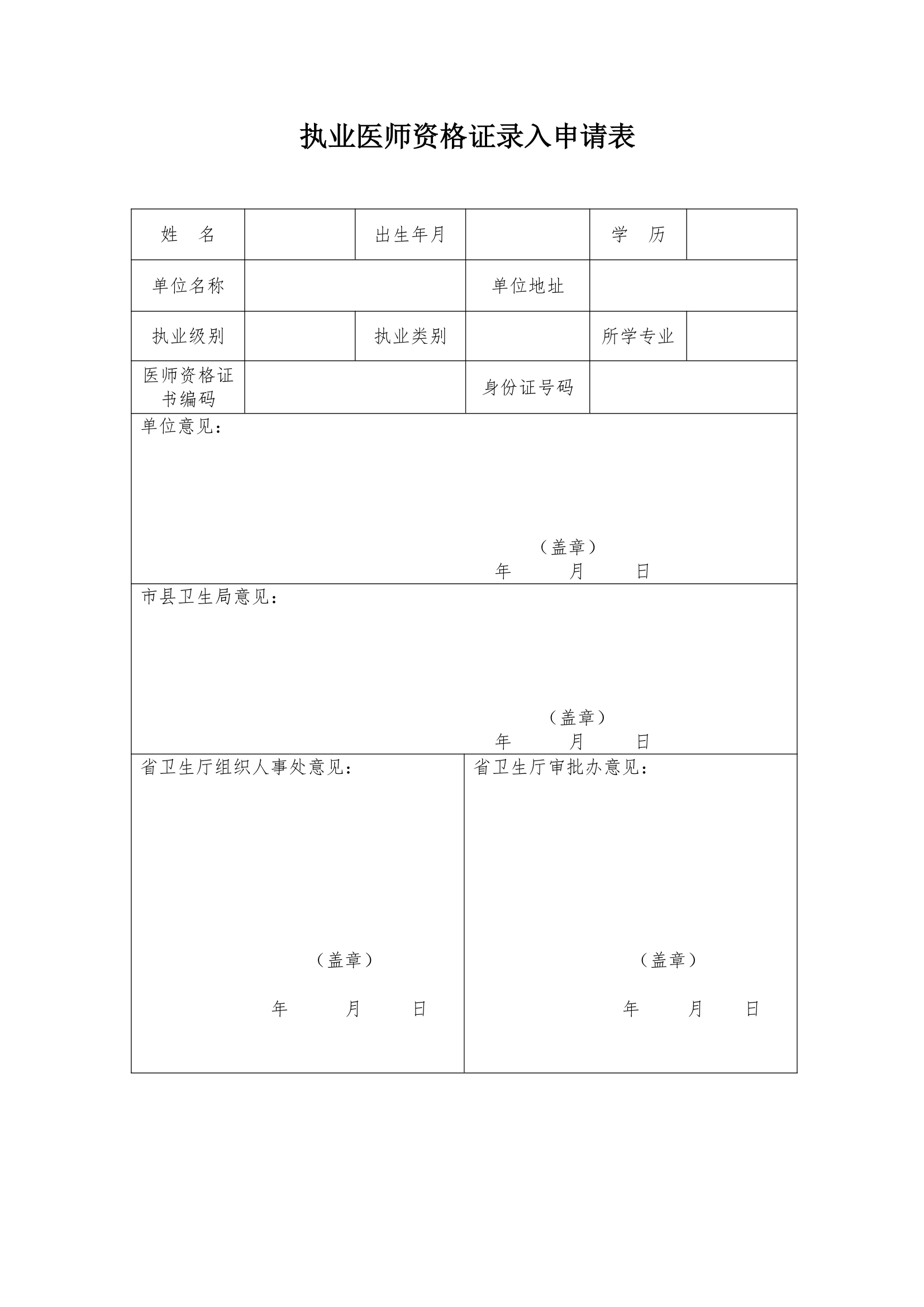 执业医师资格证录入申请表第3页