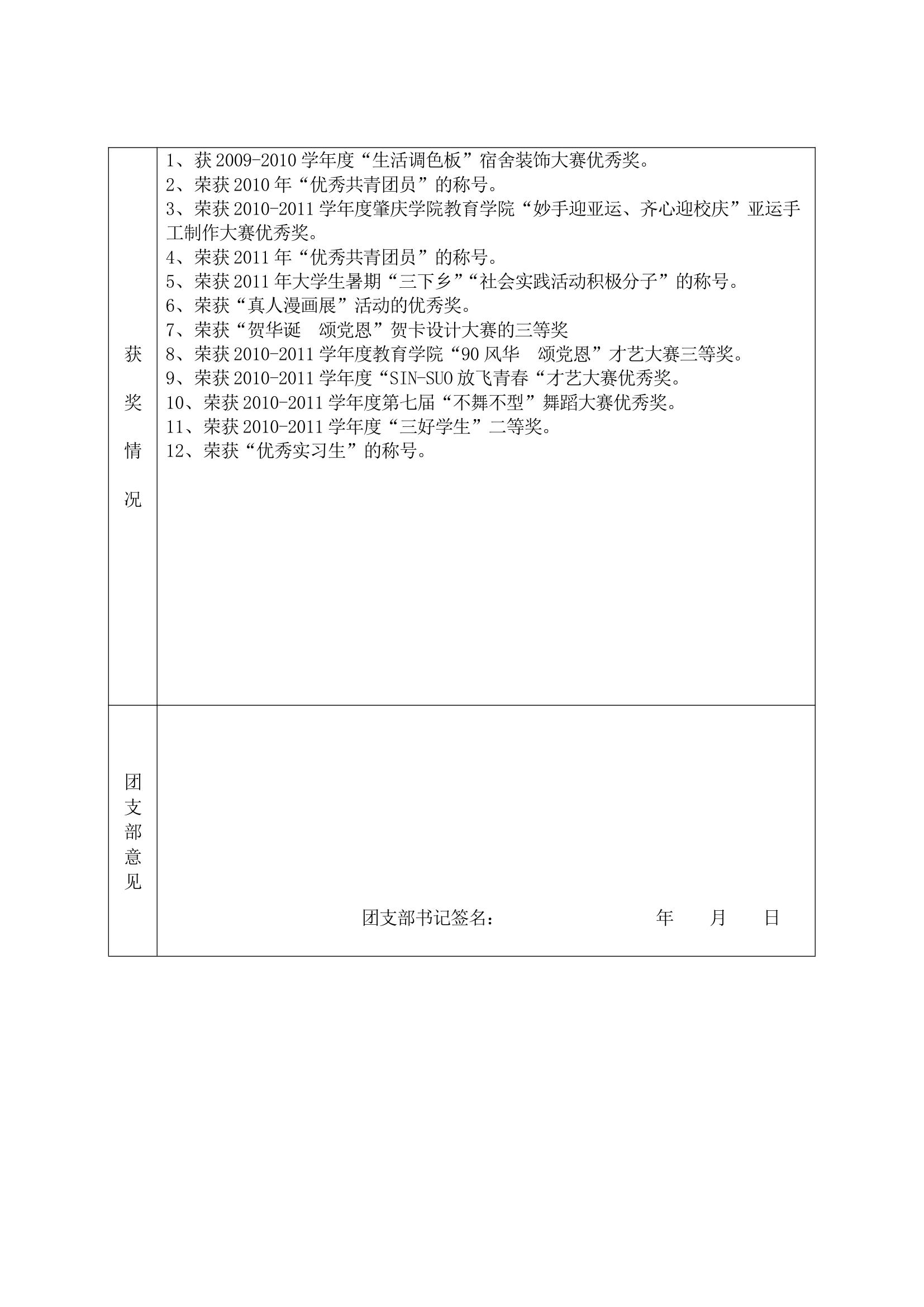 肇庆学院团员民主教育评议登记表第2页