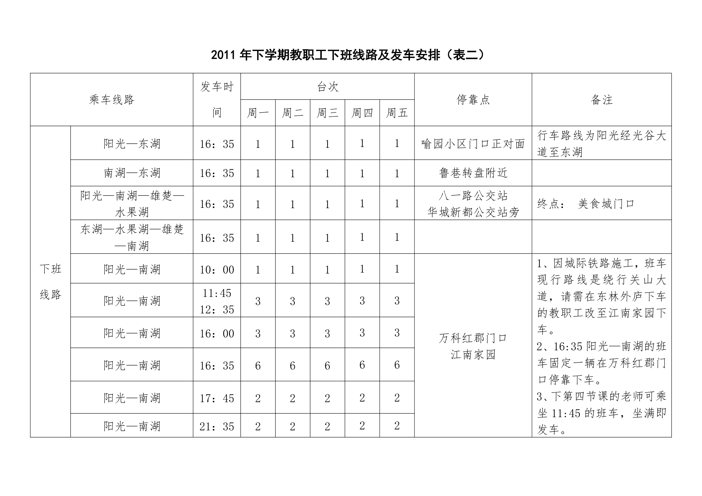 武汉纺织大学校车时刻表第2页