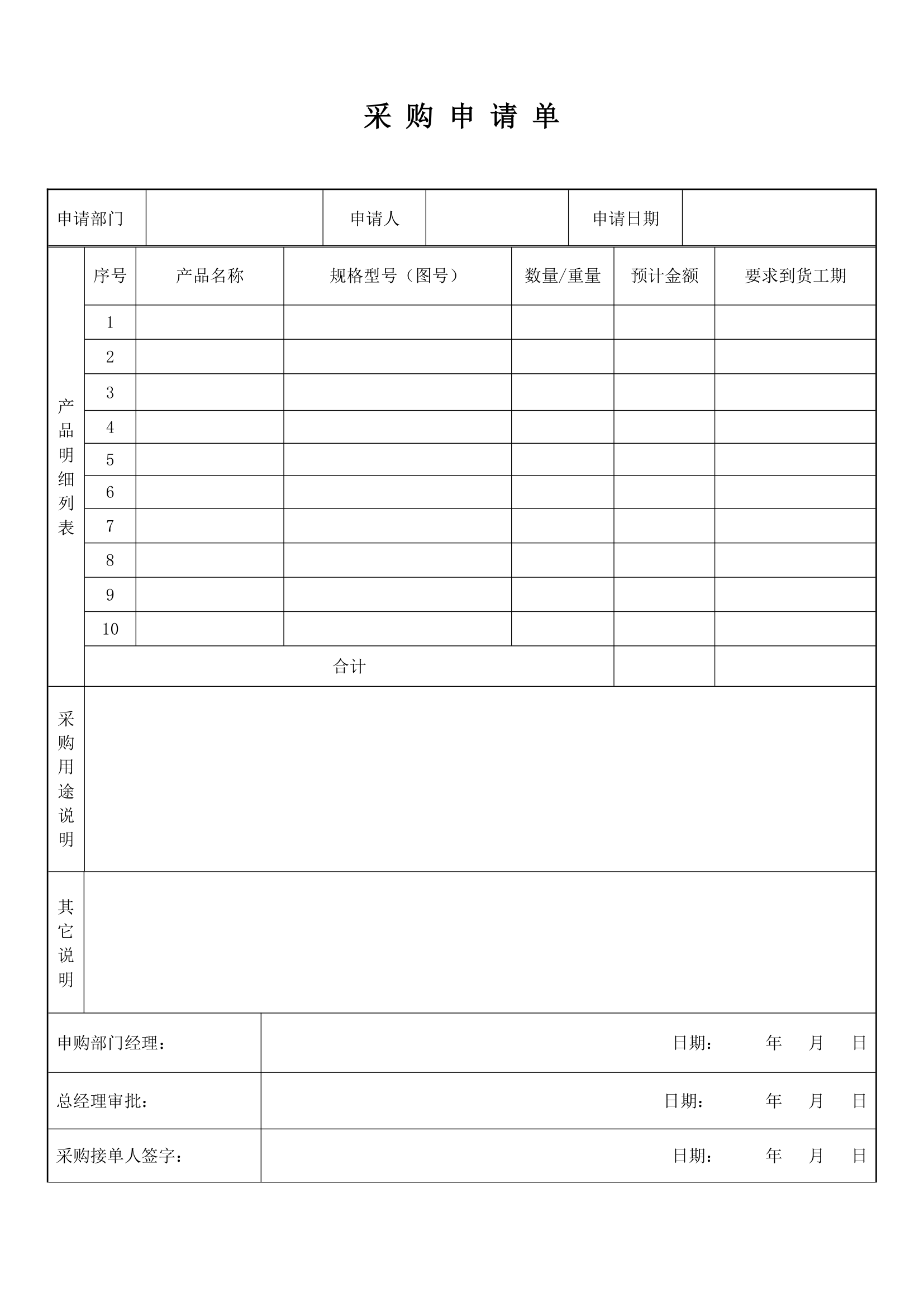 办公通用表格之采购申请单.docx