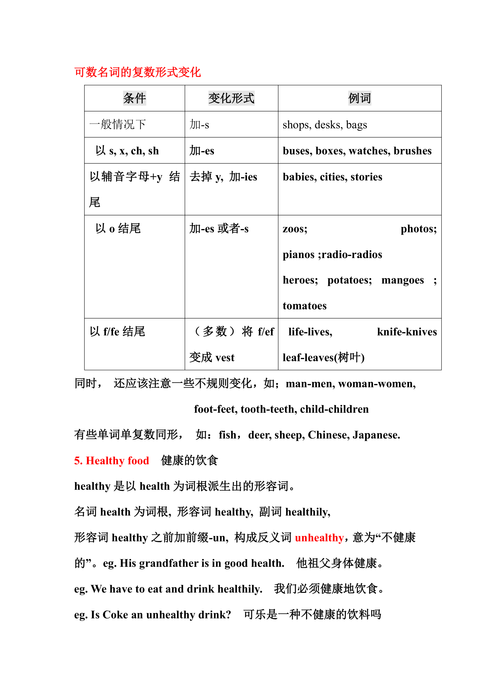 外研版七年级英语上册 Module 4 Healthy food 知识点.doc第4页