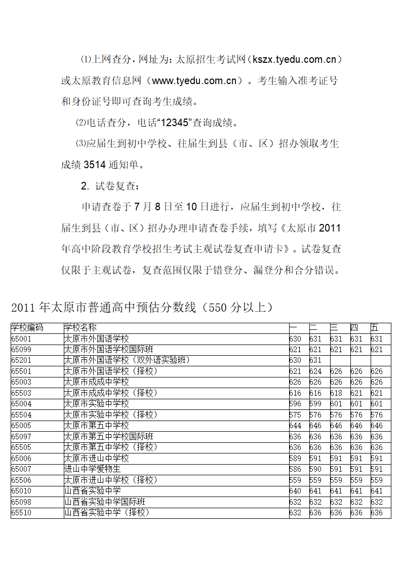 太原市2011年中考成绩揭晓第2页