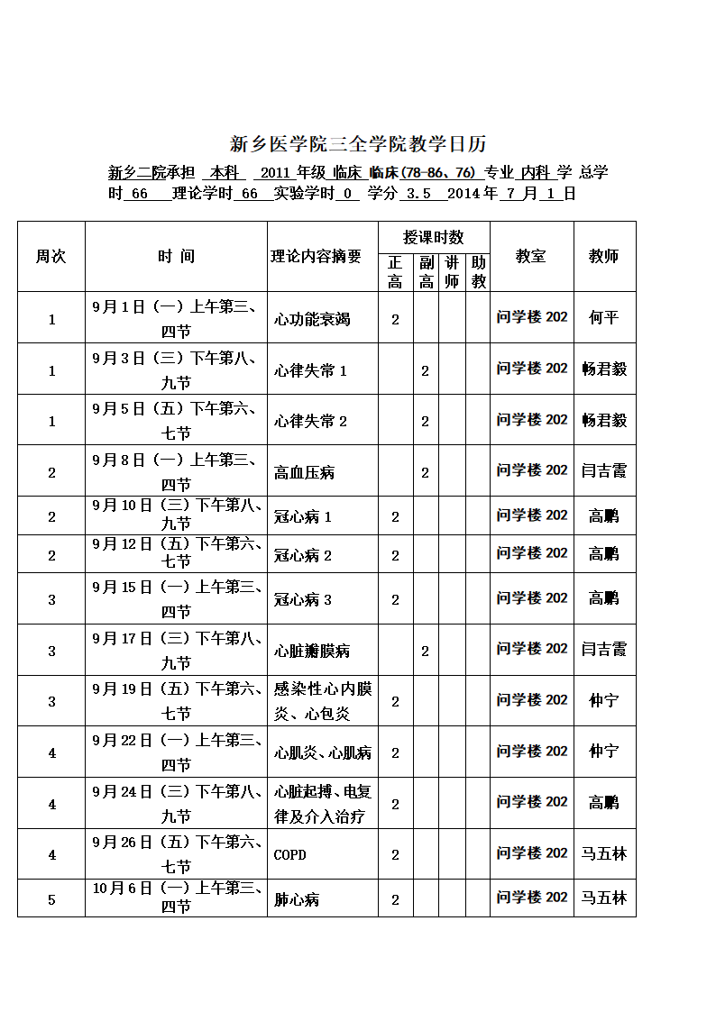 新乡医学院三全学院教学日历(1)第1页