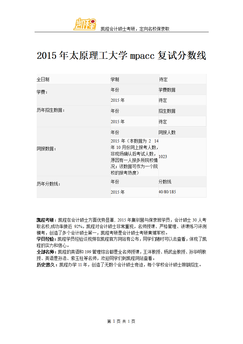 2015年太原理工大学mpacc复试分数线第1页