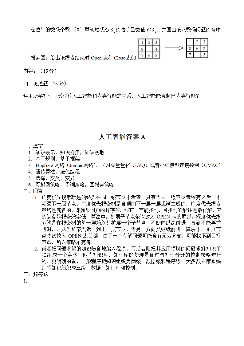 太原理工大学人工智能试题+答案第3页