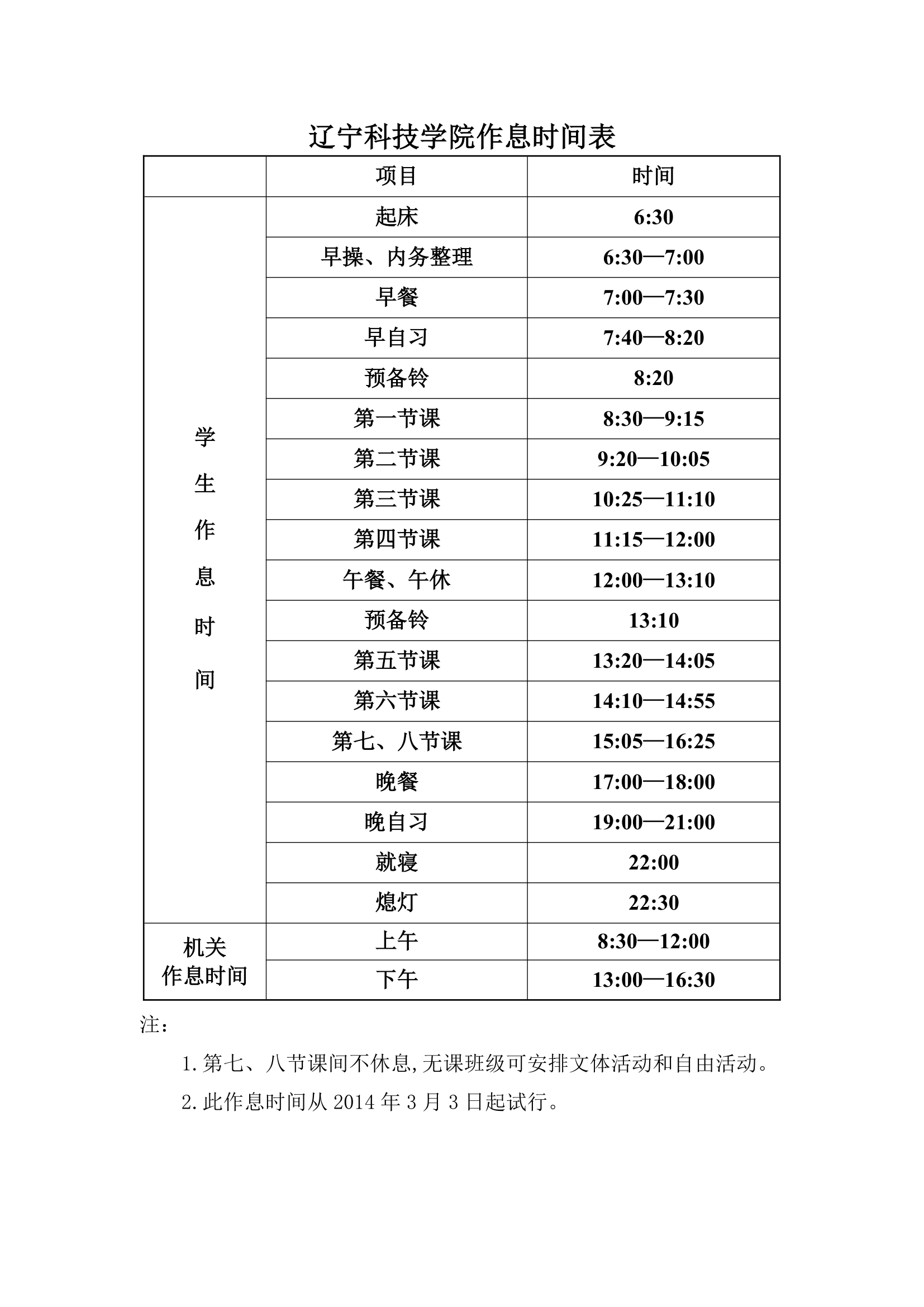 辽宁科技学院作息时间表第1页