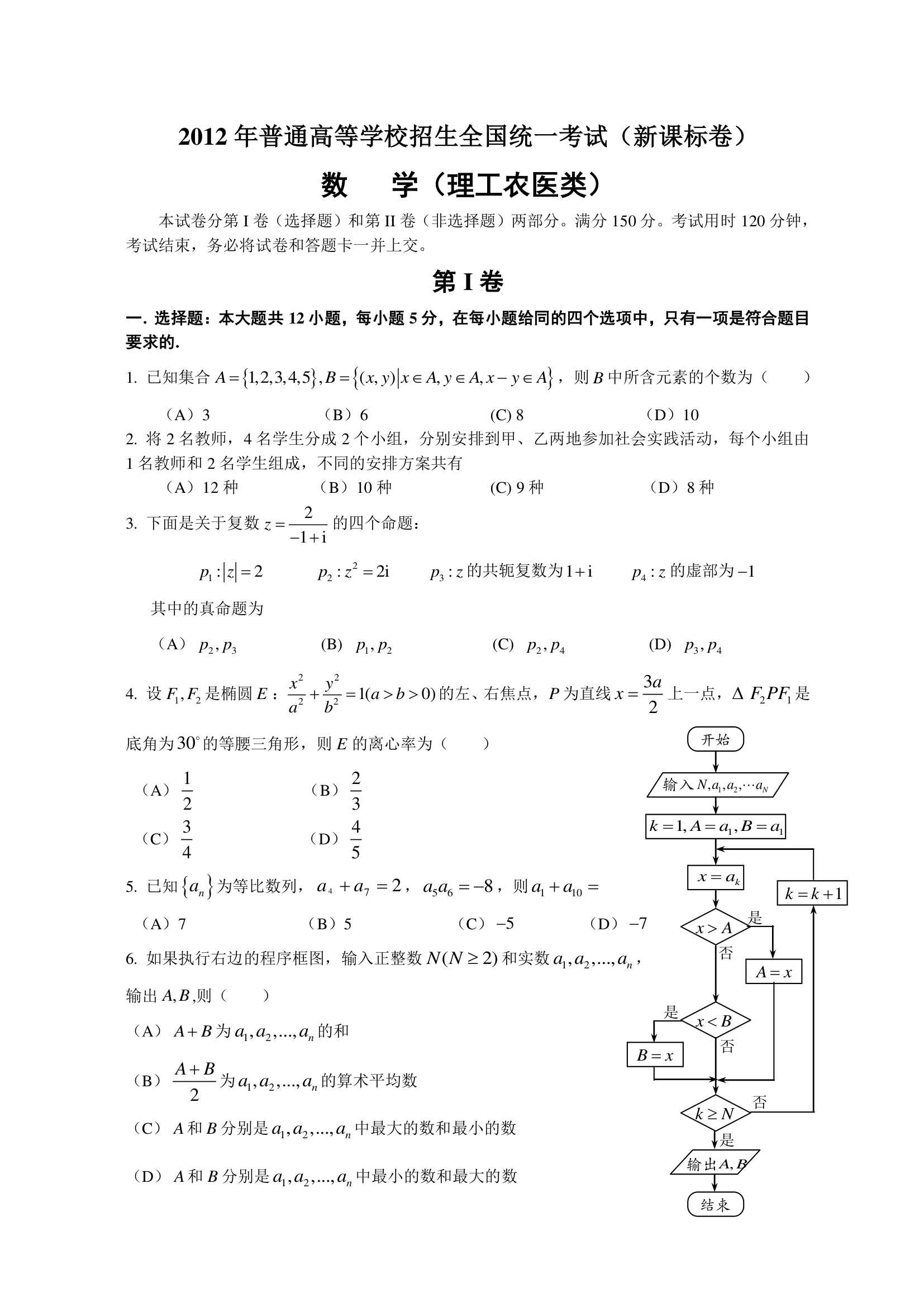 2012全国高考数学试题(理)(全国新课标)(精编版)第1页