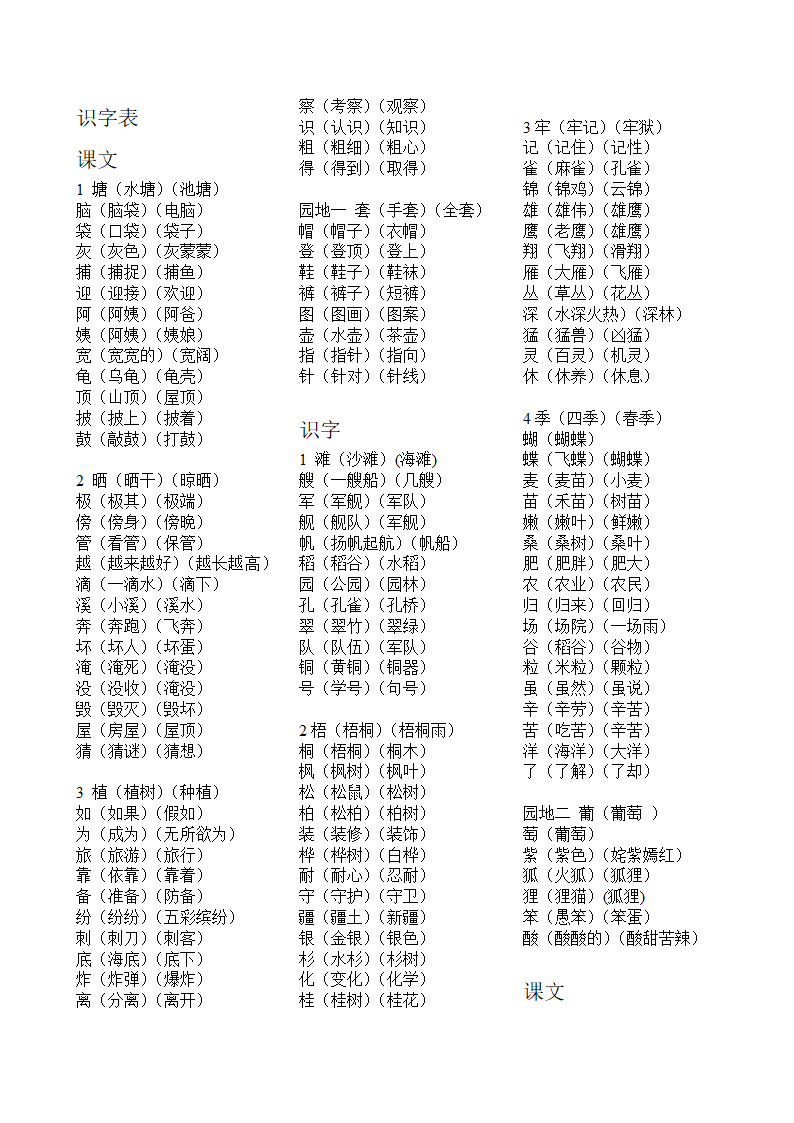 部编版二年级上册语文生字表组词.doc第1页