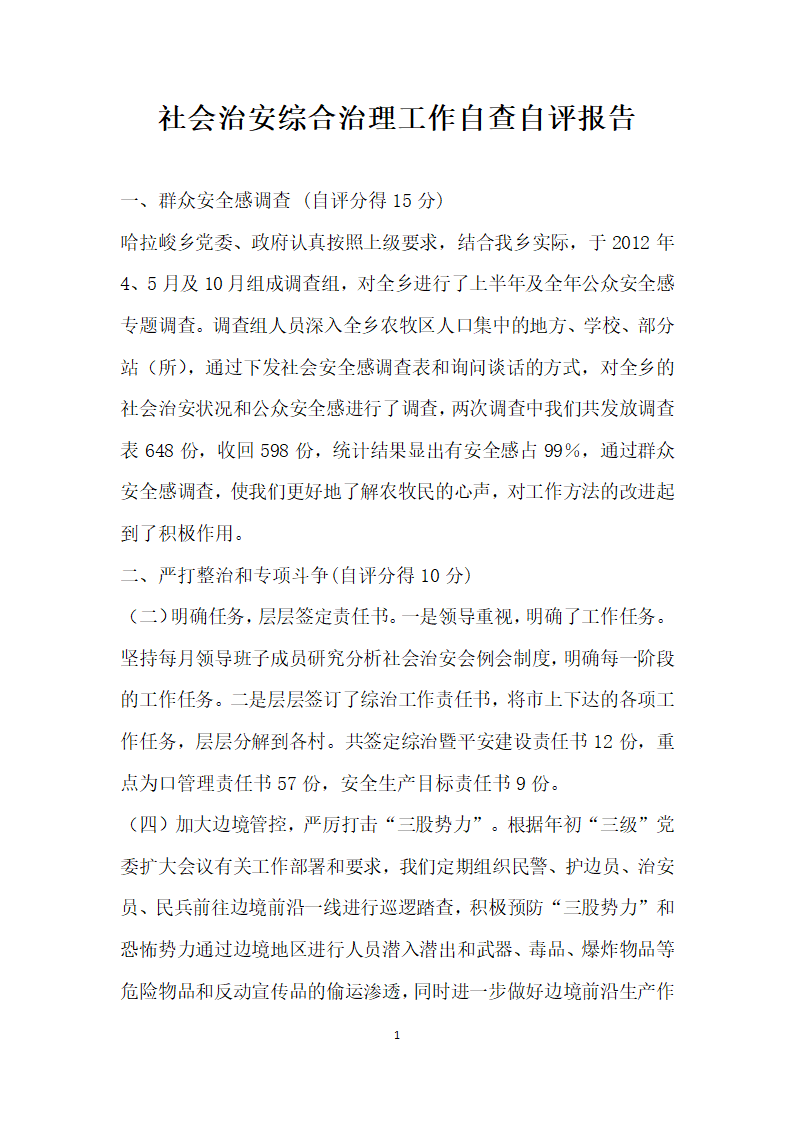 社会治安综合治理工作自查自评报告.docx