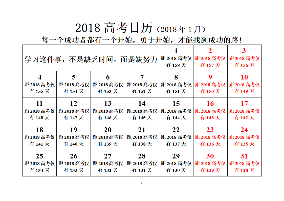 2018高考倒计时日历第5页