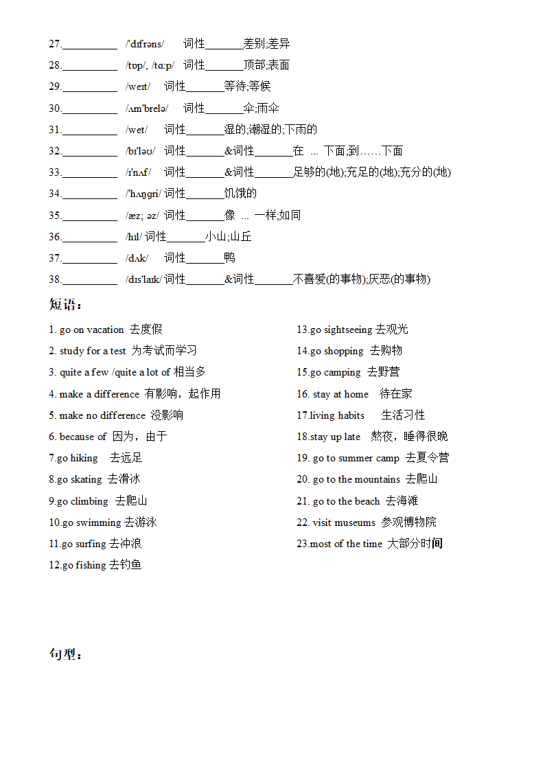 人教版八年级英语上册 Unit1-10单词短语周周清（WORD版无答案）.doc第2页