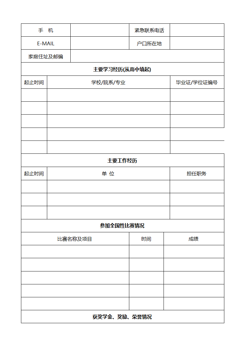 武汉体育学院体育科技学院应聘人员报名表第2页