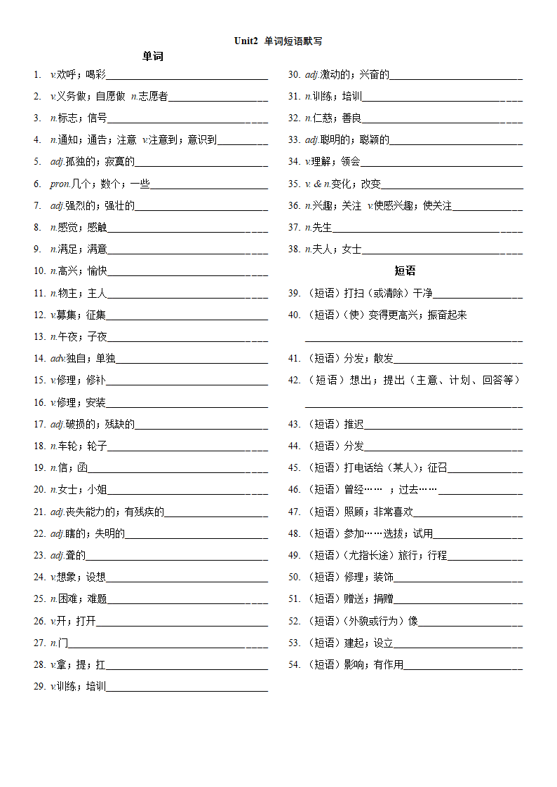 人教新目标八年级下册全册单词表单词带词性与短语分开默写表（无答案）.doc第2页