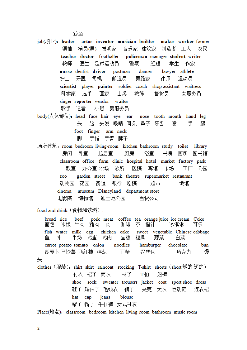 人教版(PEP) 六年级英语复习资料——单词类 短语 句型.doc第2页