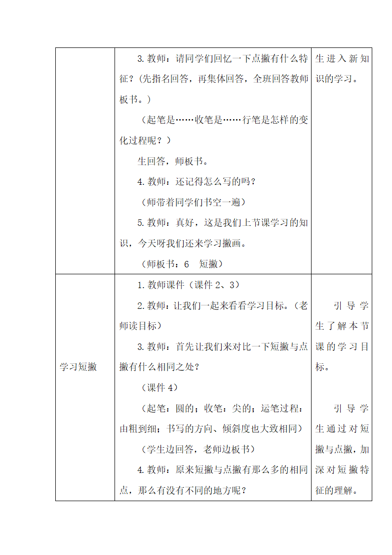 湘美版 书法练习指导 6短撇 教案（表格式）.doc第2页