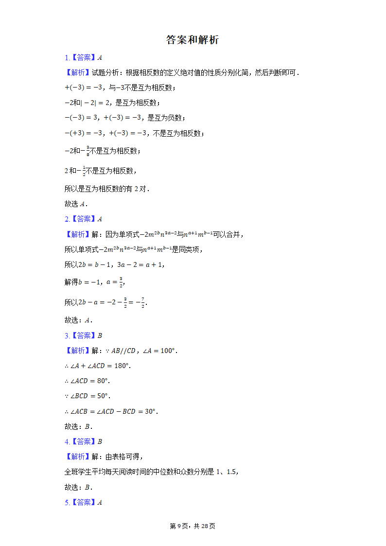 2021年山东省临沂市初中毕业考试数学押题卷（一）（Word版，附答案解析）.doc第9页