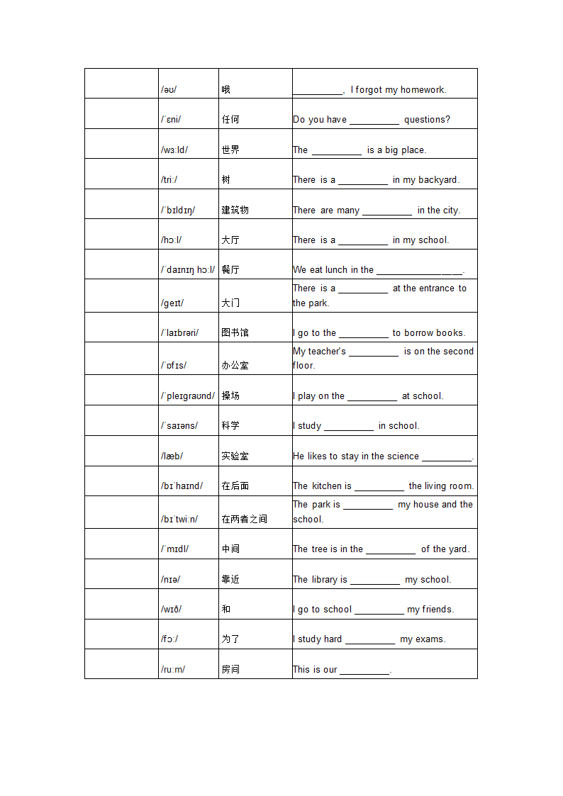 Module 3 My school 单词背默音标写词造句应用同步练习 （含答案）.doc第4页