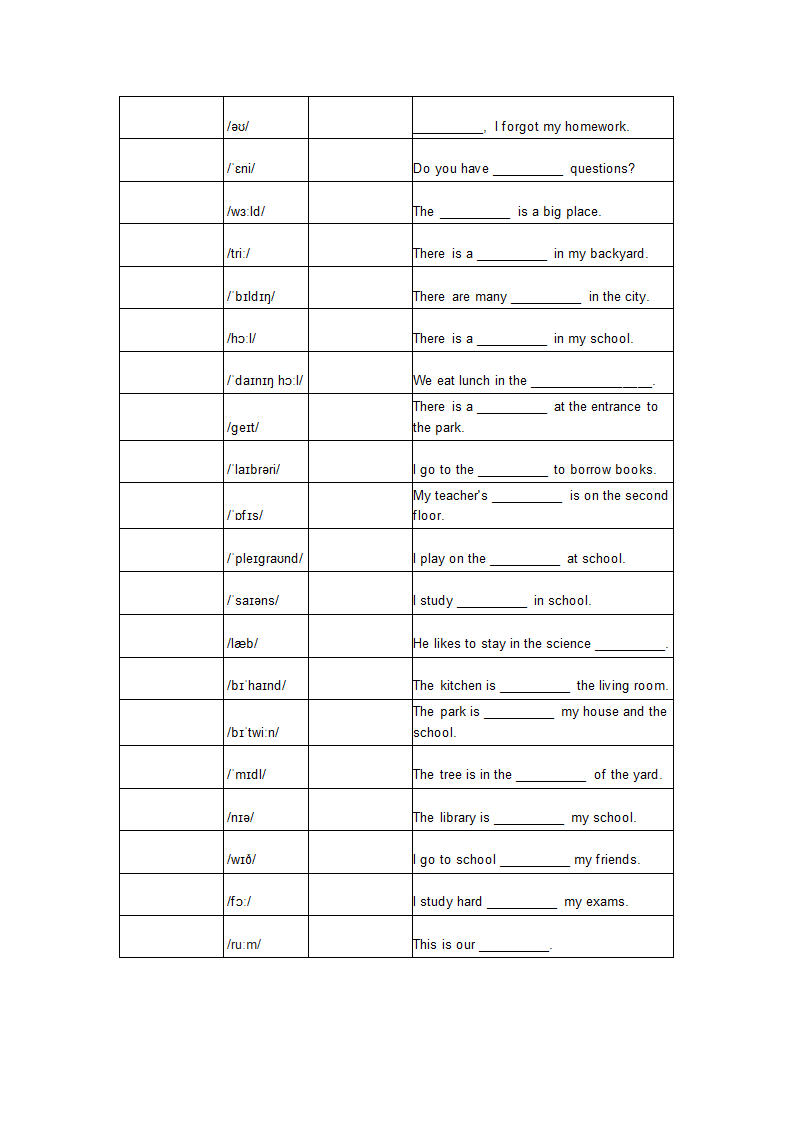 Module 3 My school 单词背默音标写词造句应用同步练习 （含答案）.doc第6页