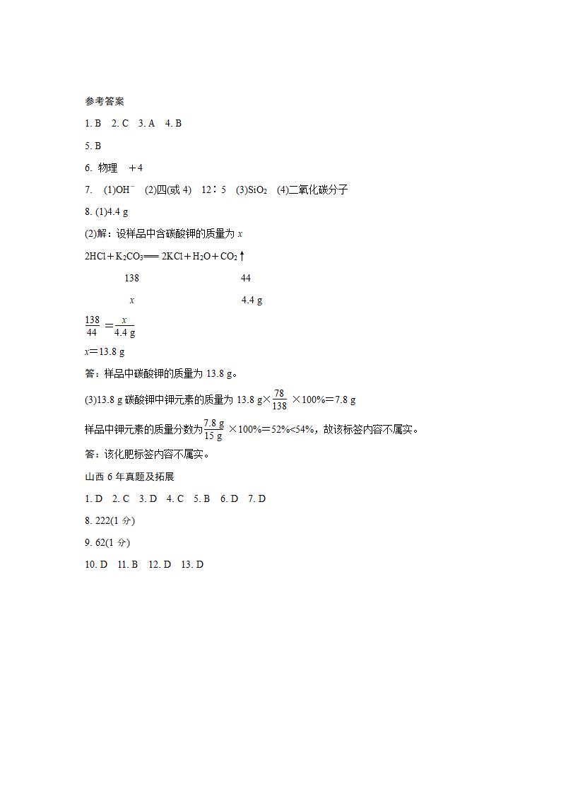 2022年中考九年级化学一轮专题复习训练  主题10　化学式和化合价（word版 含答案）.doc第6页