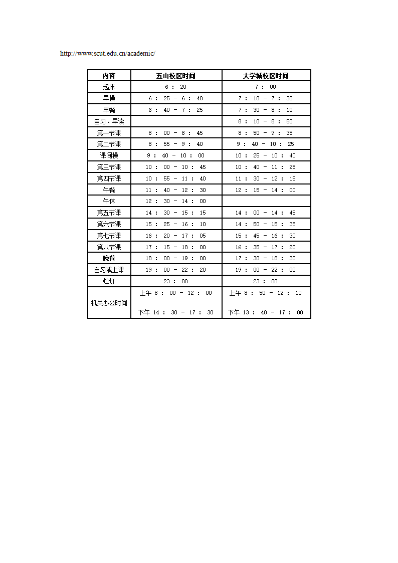 华南理工大学作息时间表第1页