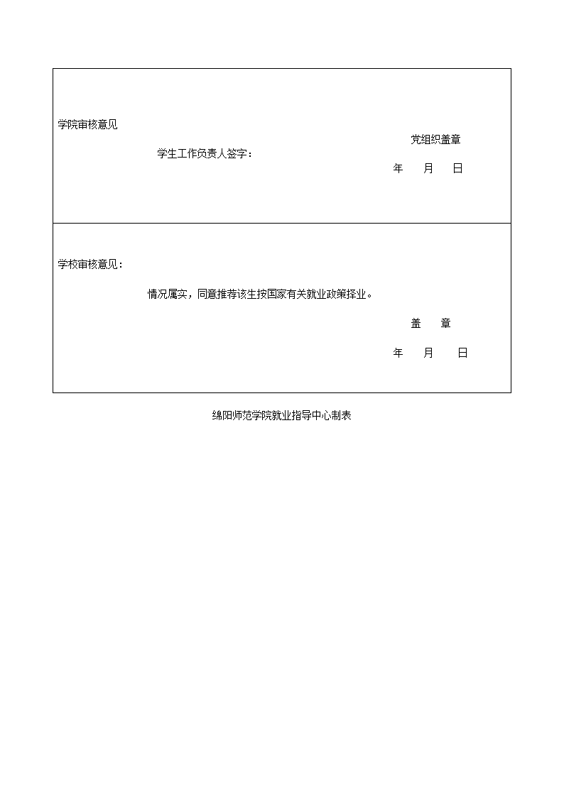 绵阳师范学院毕业生就业推荐表第3页